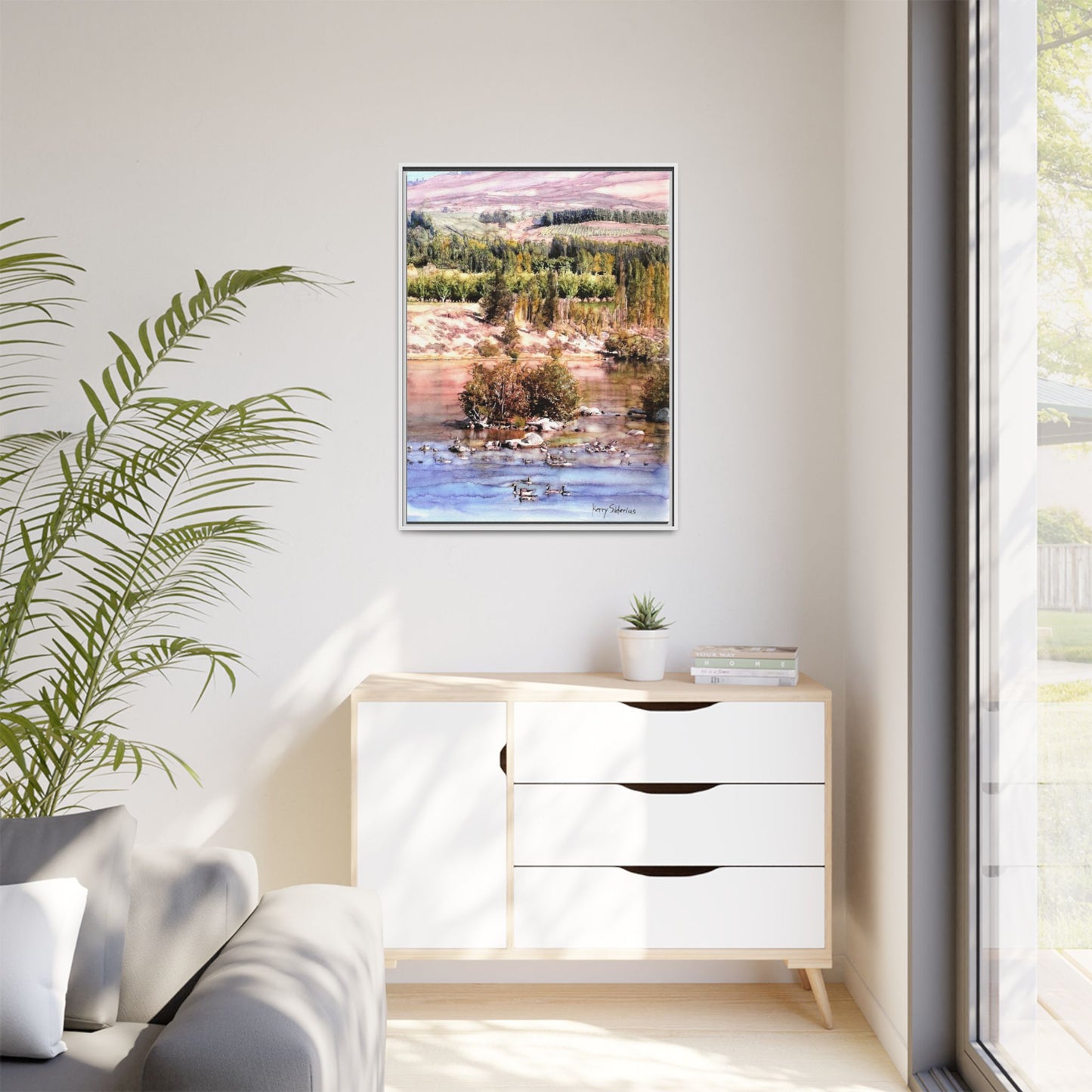 "Columbia River Just Past Entiat looking East" Pinewood Framed Canvas (3 Wood Colors Available)
