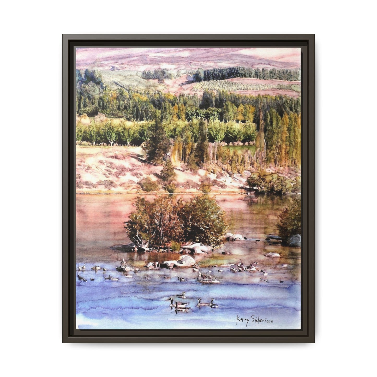"Columbia River Just Past Entiat looking East" Pinewood Framed Canvas (3 Wood Colors Available)