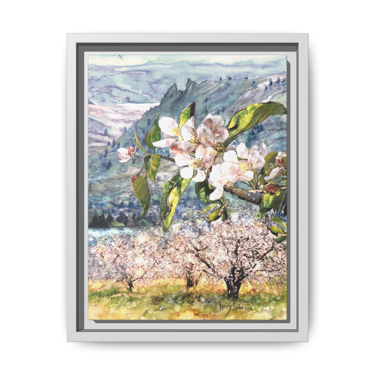 "Apple Blossom Branch with Saddle Rock" Gallery Wrapped Pinewood Canvas