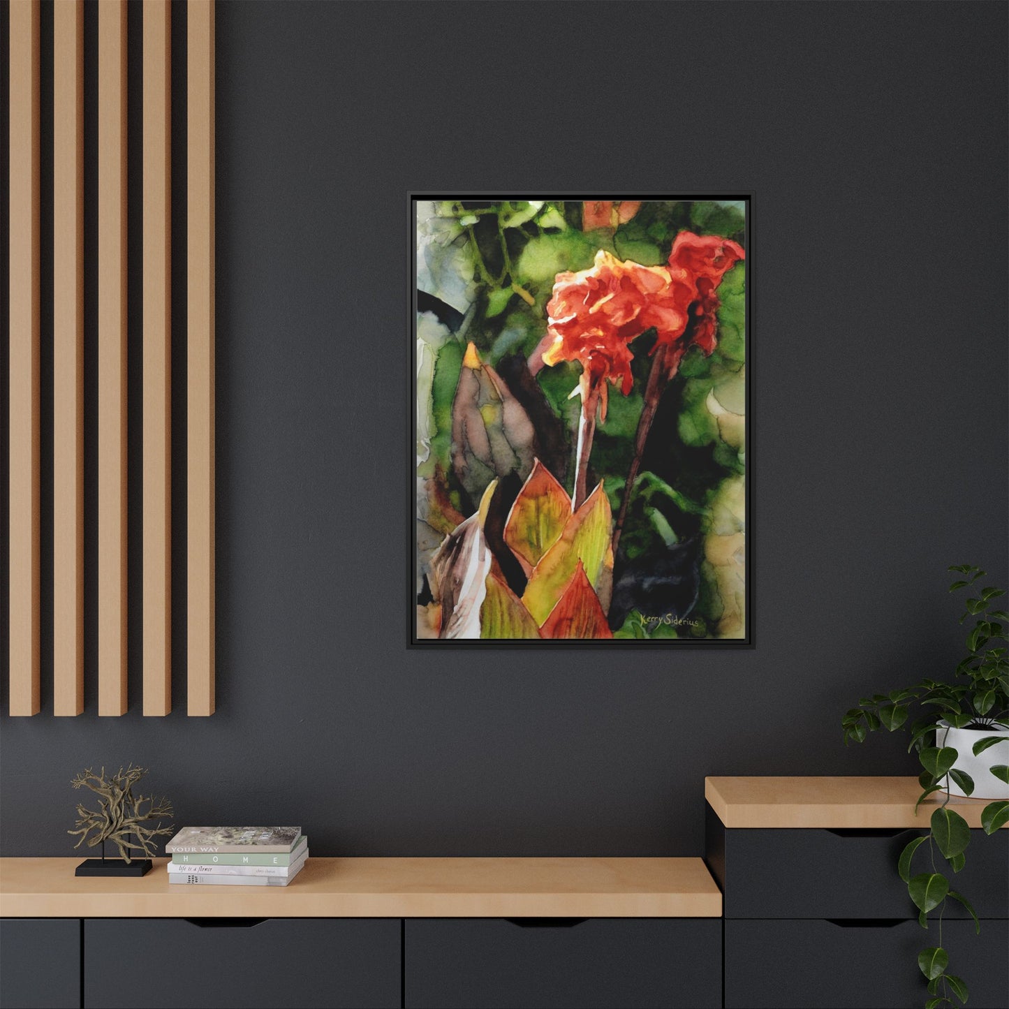 "Red Cannus Flower" Gallery Wrapped and Framed Canvas