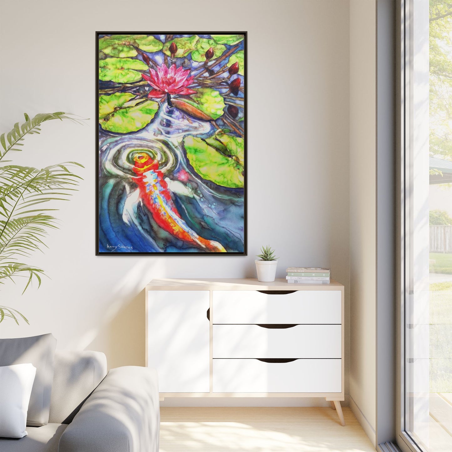 "Tsillan Cellars Koi Fish & Lilipads" Serene Koi Pond Matte Canvas Wall Art - Framed Multi-Color Decor