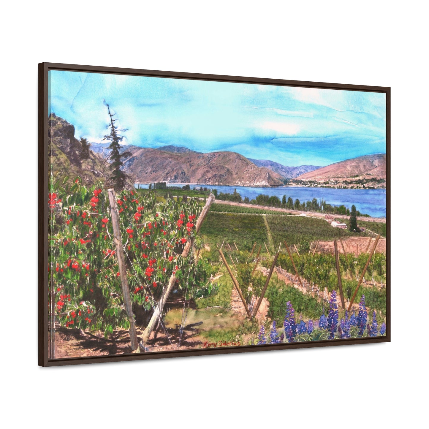 "Orondo Rubies with Entiat Bridge in Background" Poplar Wood Framed Gallery Wrapped Canvas