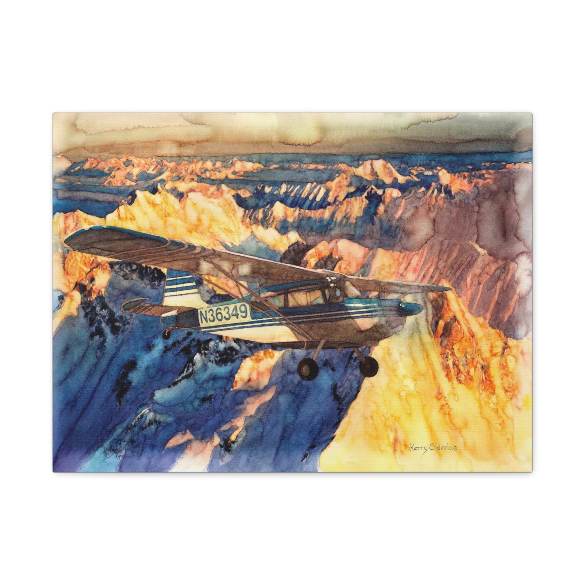 "Citabria in Flight Over the North Cascades" Gallery Wrapped Canvas - Kerry Siderius Art