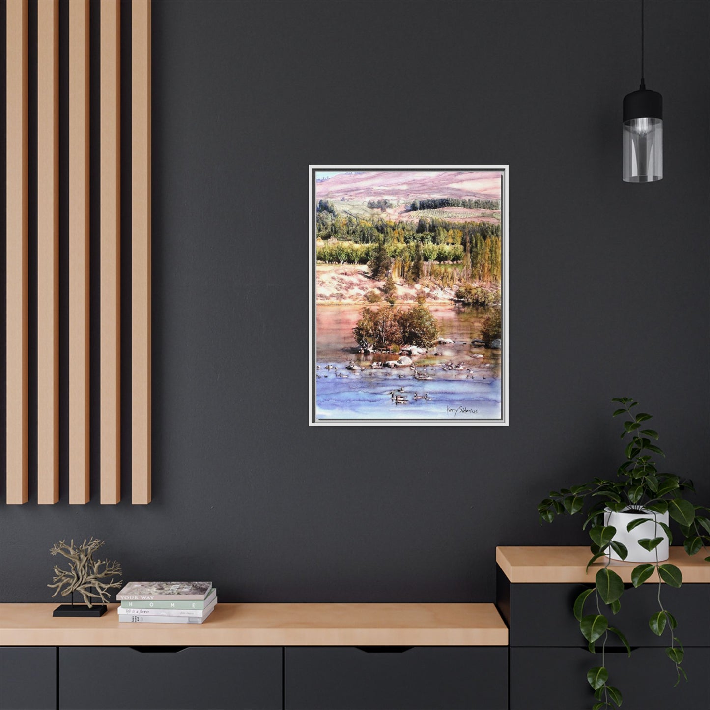 "Columbia River Just Past Entiat looking East" Pinewood Framed Canvas (3 Wood Colors Available)