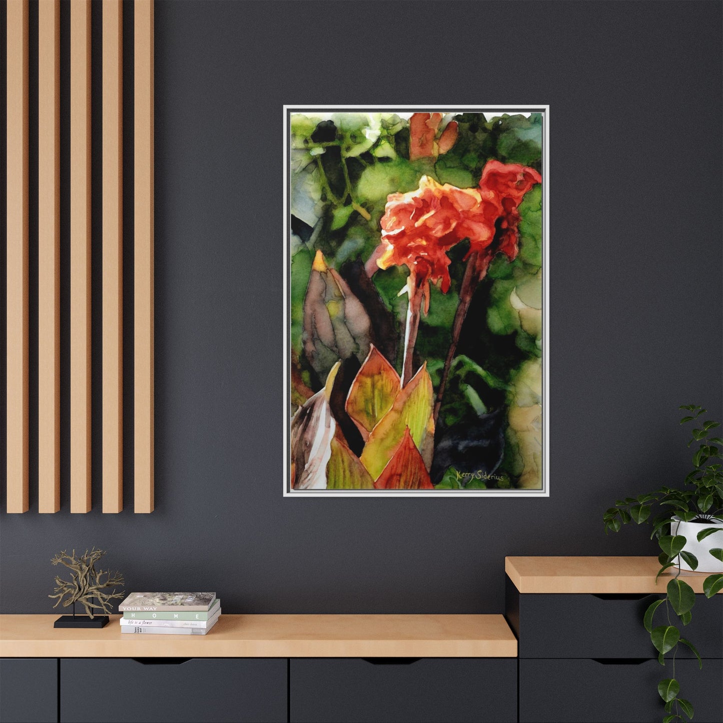 "Red Cannus Flower" Gallery Wrapped and Framed Canvas