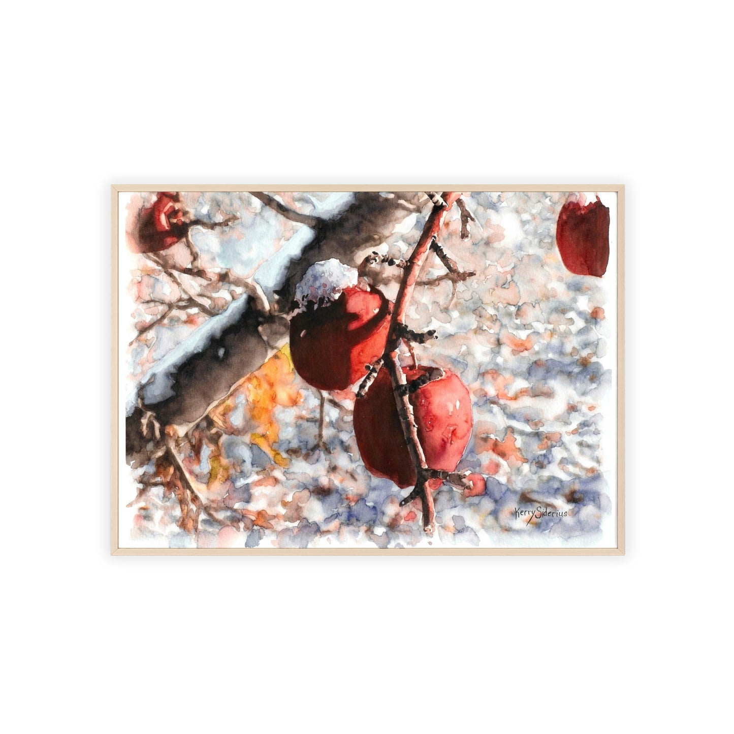 "Snowy Apples" Framed Art Print, Cozy Home Decor, Seasonal Wall Art, Gift for Nature Lovers, Holiday Decoration, Aesthetic Artwork