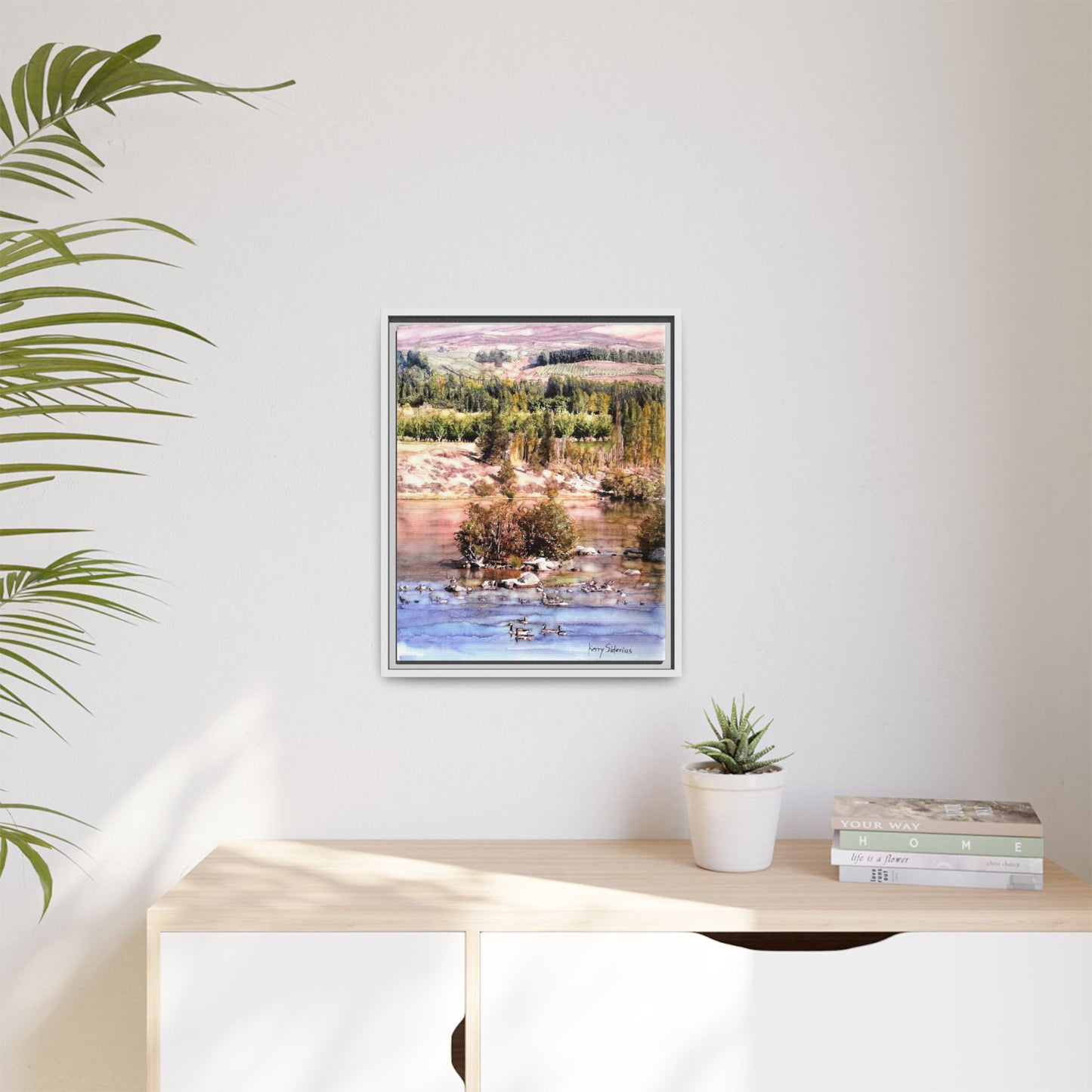 "Columbia River Just Past Entiat looking East" Pinewood Framed Canvas (3 Wood Colors Available)