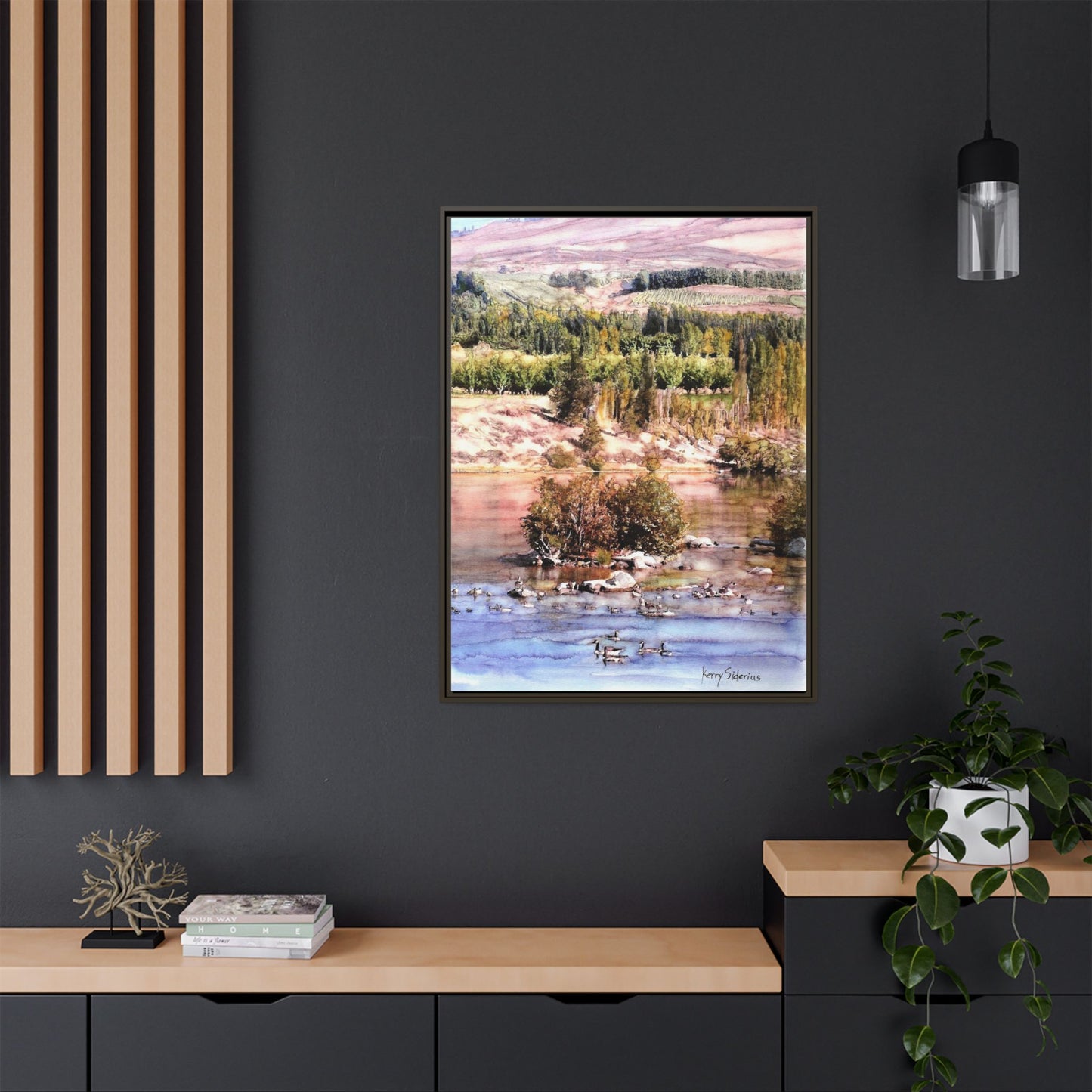 "Columbia River Just Past Entiat looking East" Pinewood Framed Canvas (3 Wood Colors Available)