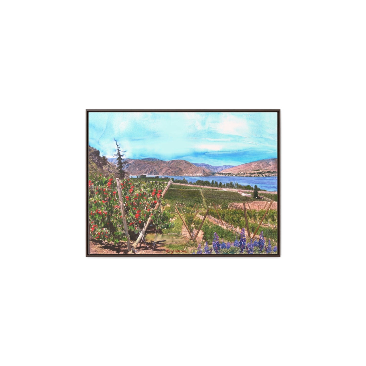 "Orondo Rubies with Entiat Bridge in Background" Poplar Wood Framed Gallery Wrapped Canvas