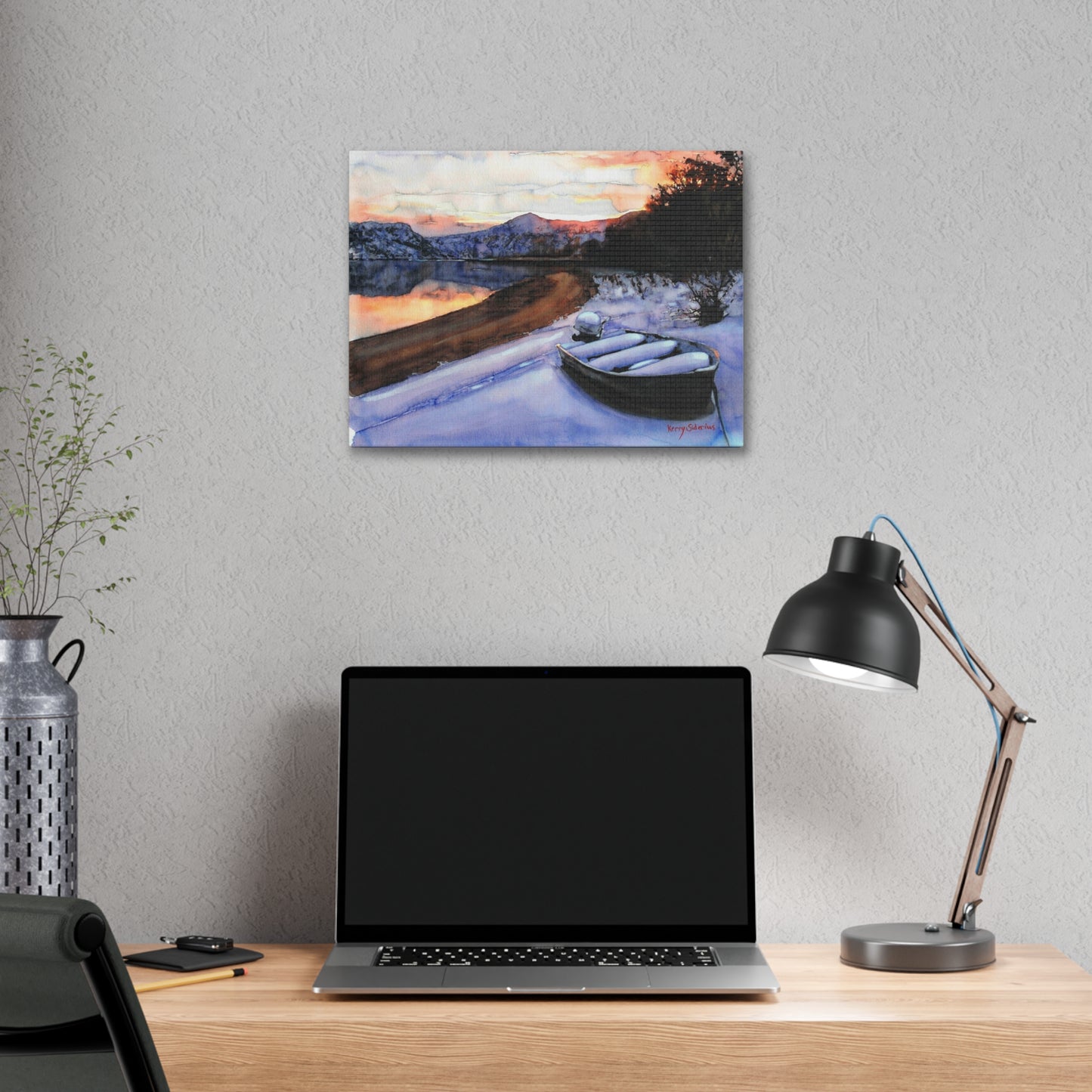 "Snowy Boat Sunset on the Columbia River"