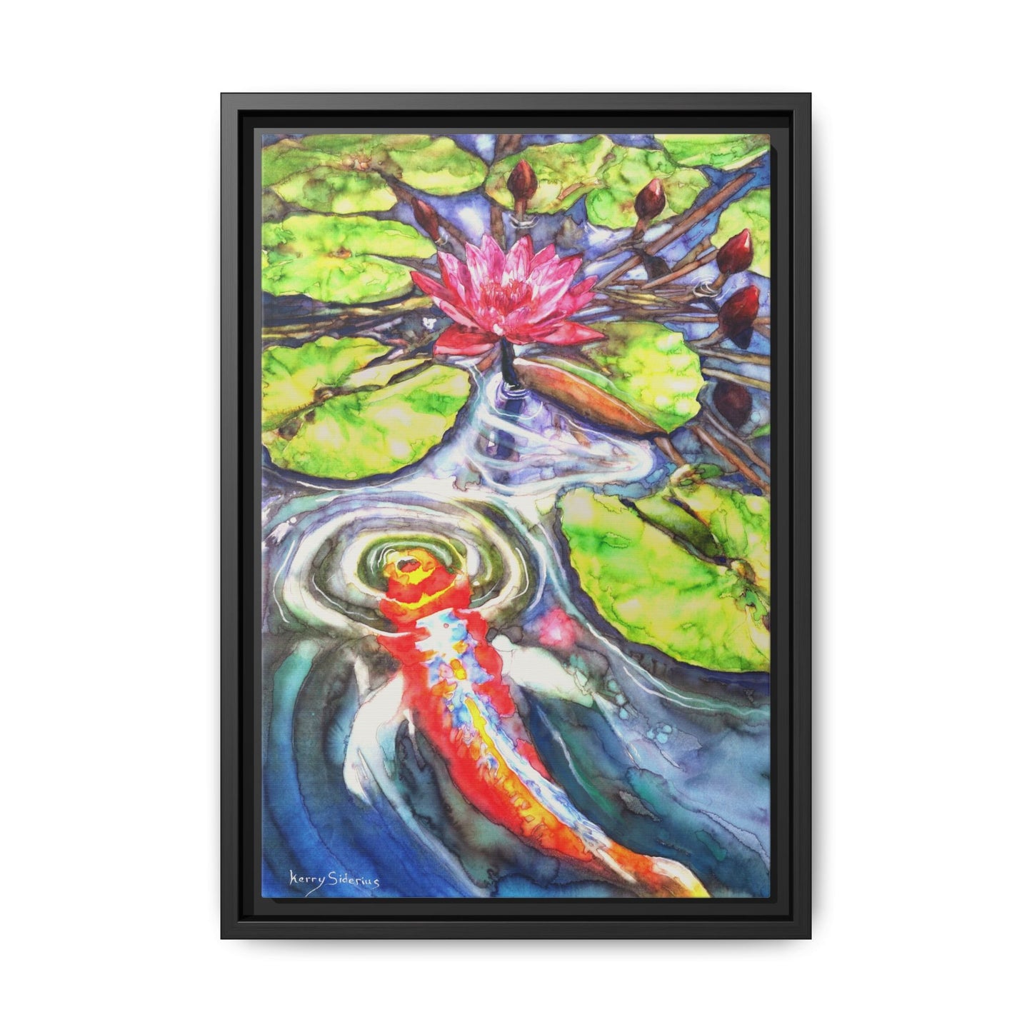"Tsillan Cellars Koi Fish & Lilipads" Serene Koi Pond Matte Canvas Wall Art - Framed Multi-Color Decor