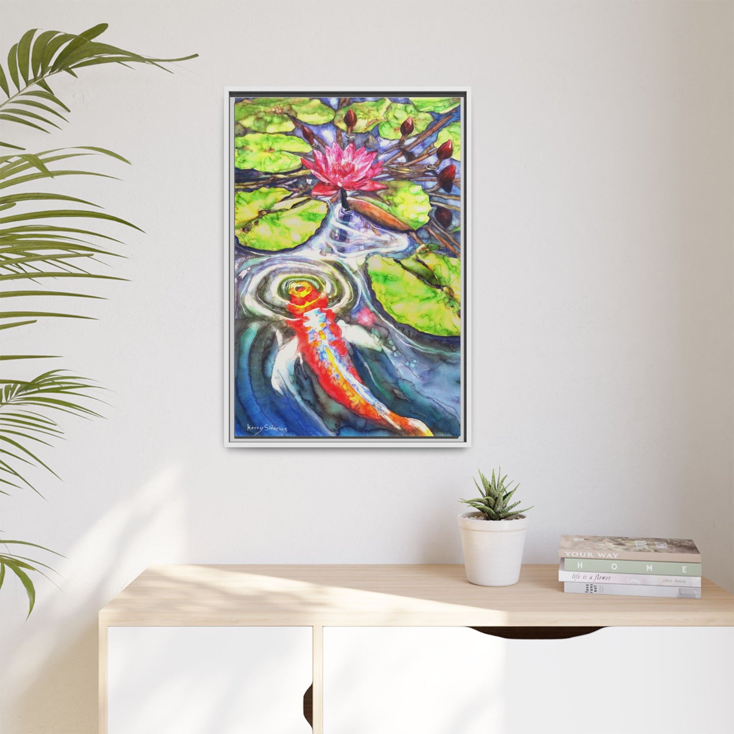 "Tsillan Cellars Koi Fish & Lilipads" Serene Koi Pond Matte Canvas Wall Art - Framed Multi-Color Decor