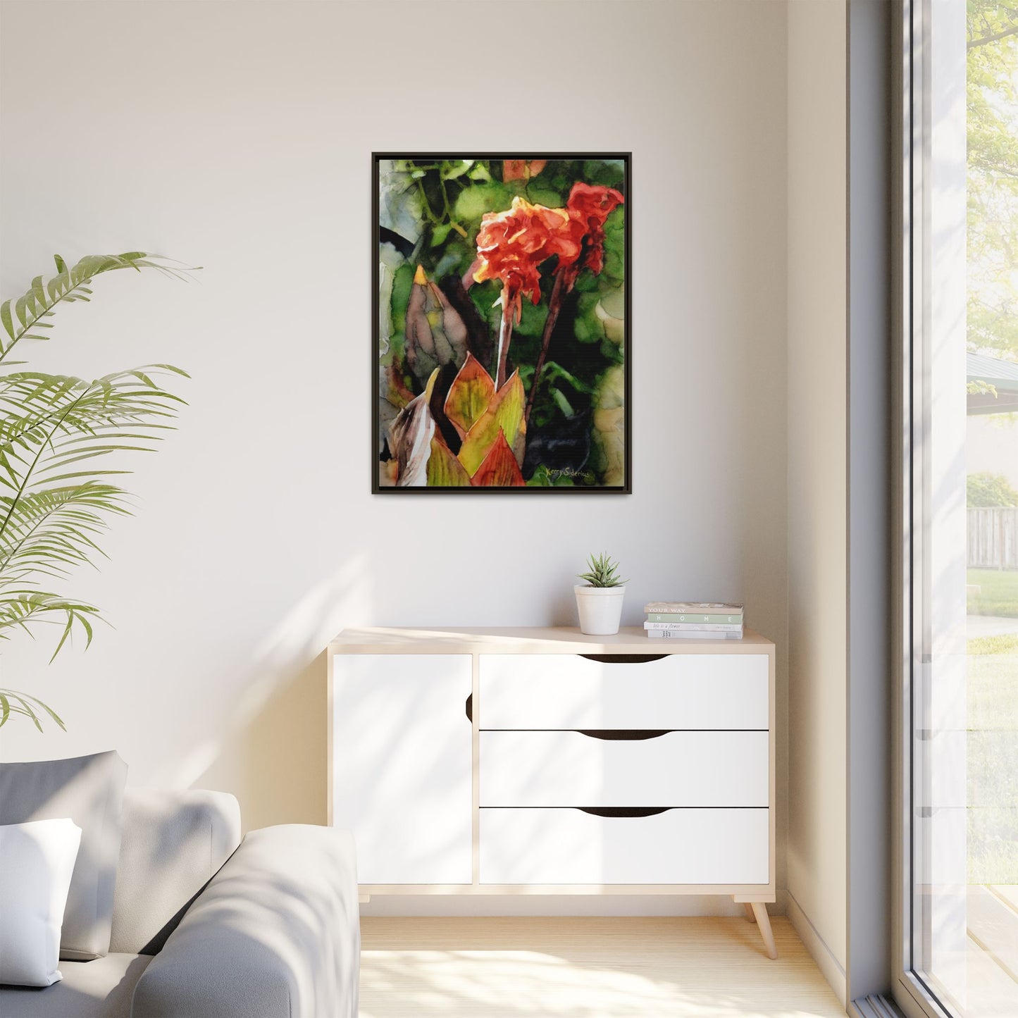 "Red Cannus Flower" Gallery Wrapped and Framed Canvas