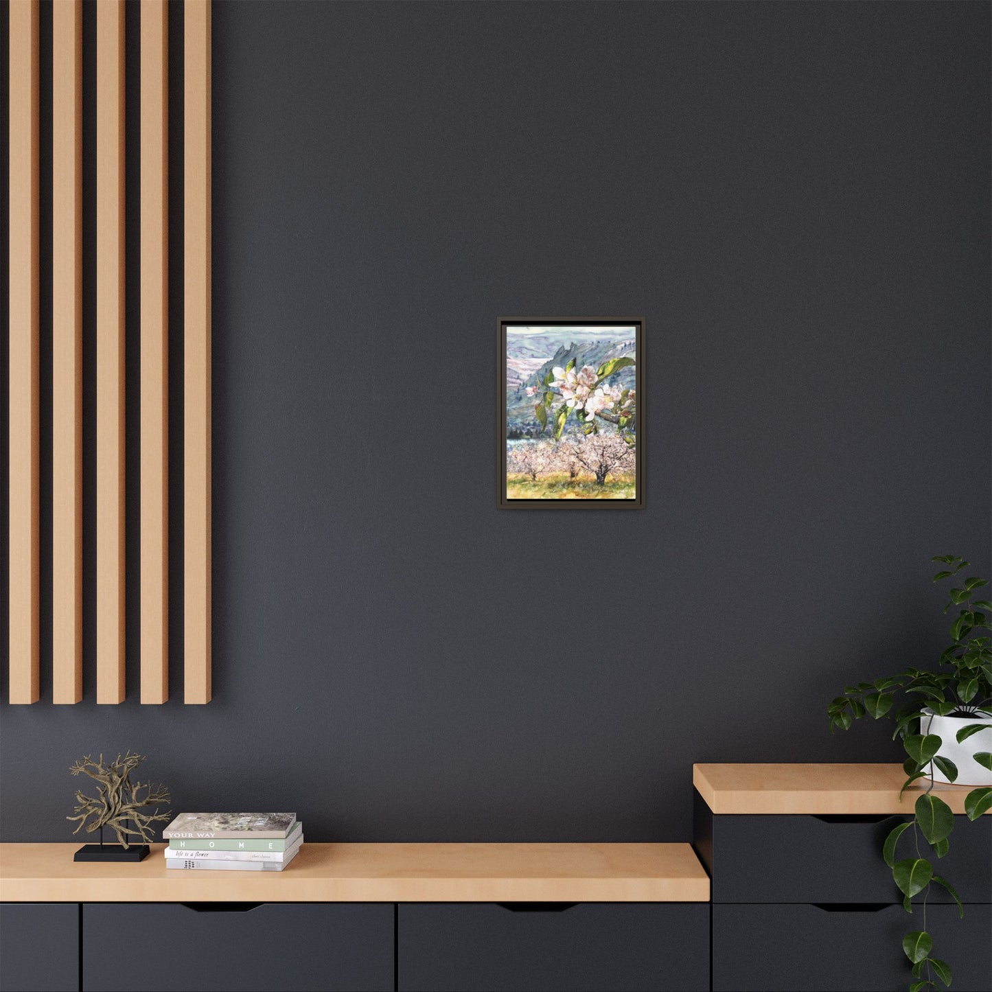 "Apple Blossom Branch with Saddle Rock" Gallery Wrapped Pinewood Canvas