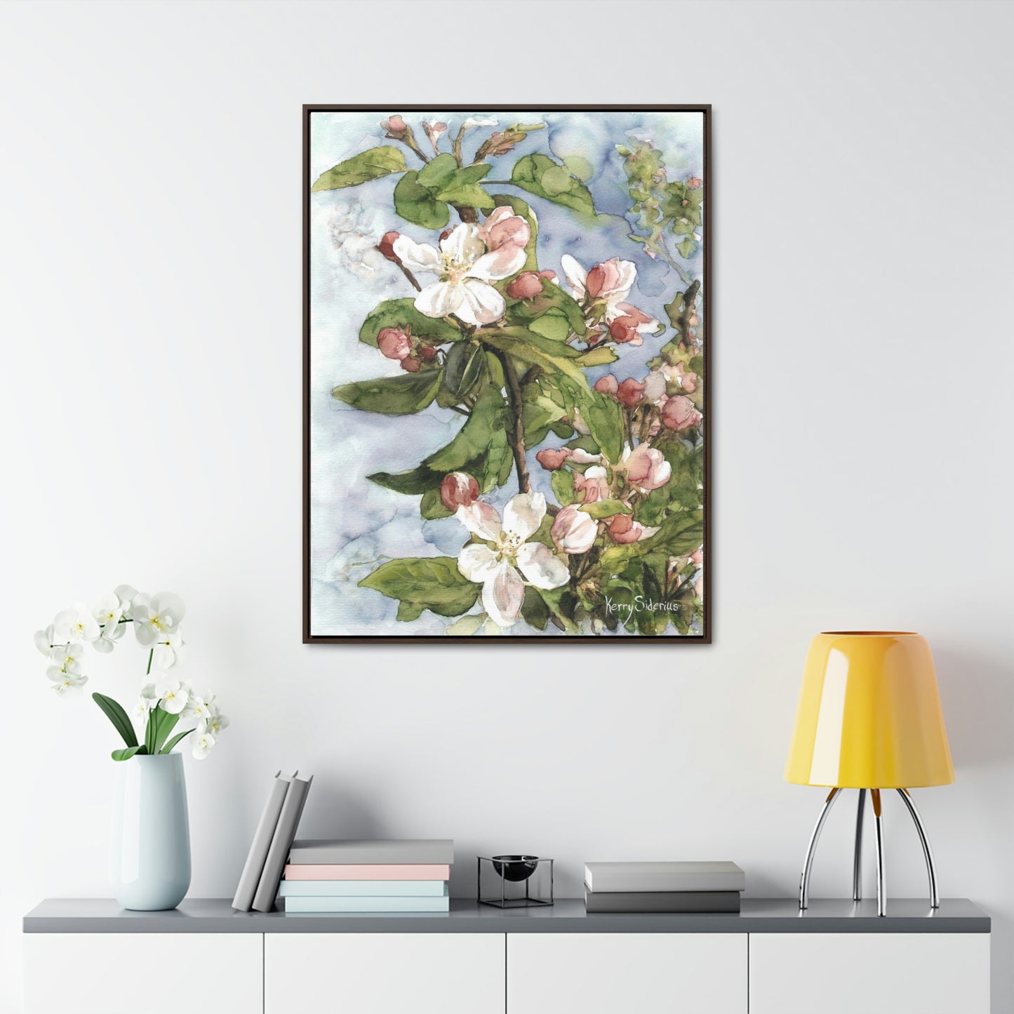 "Wenatchee Apple Blossoms" Gallery Wrapped Wood Framed Canvas (Walnut & Black) - Kerry Siderius Art