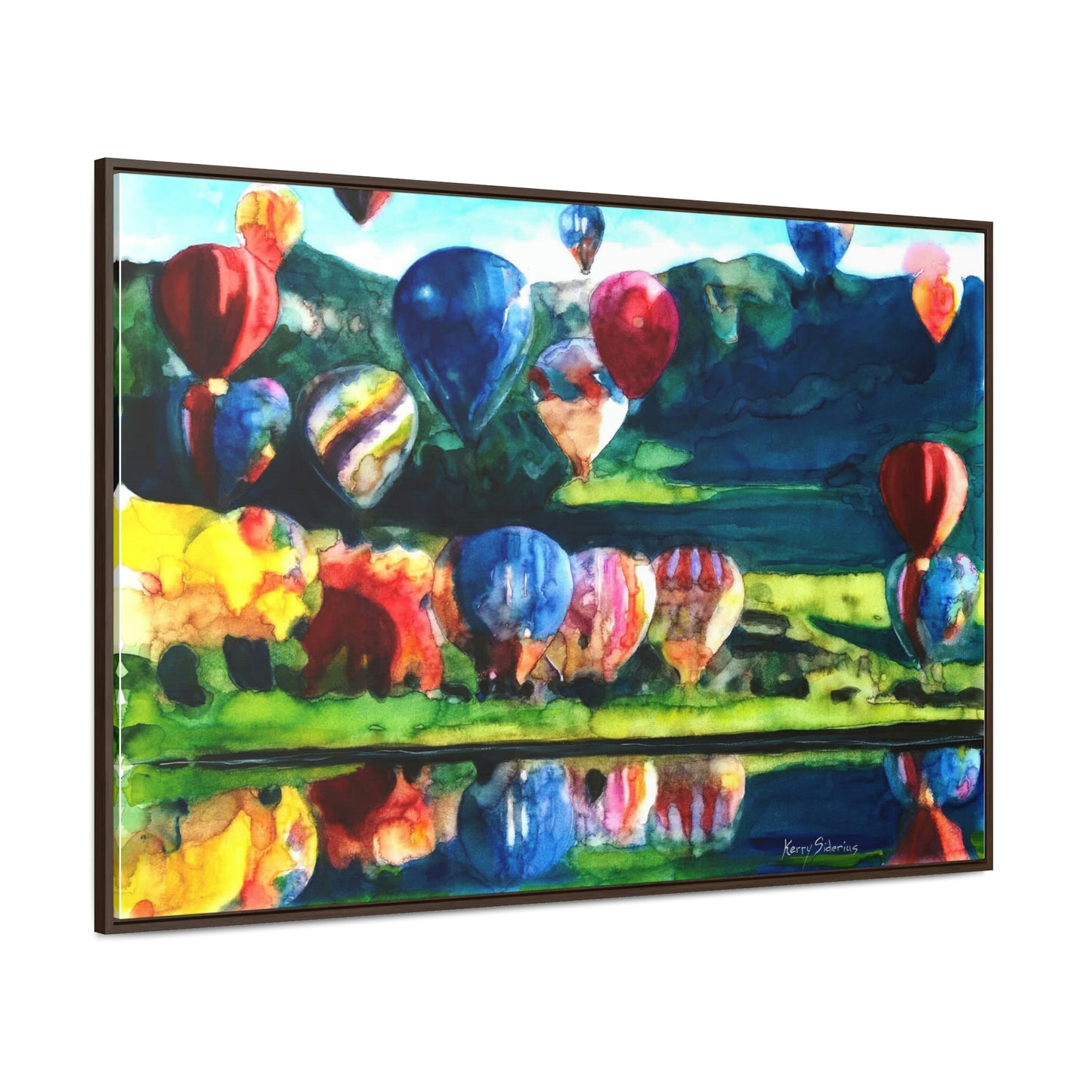 "Hot Air Balloon Reflection in Quincy" Framed Canvas - Kerry Siderius Art