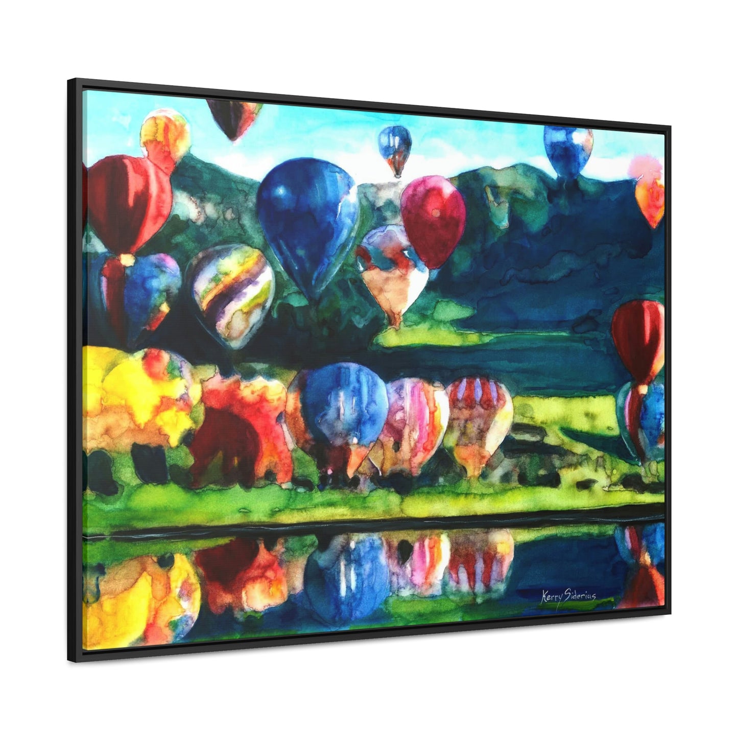 "Hot Air Balloon Reflection in Quincy" Framed Canvas - Kerry Siderius Art