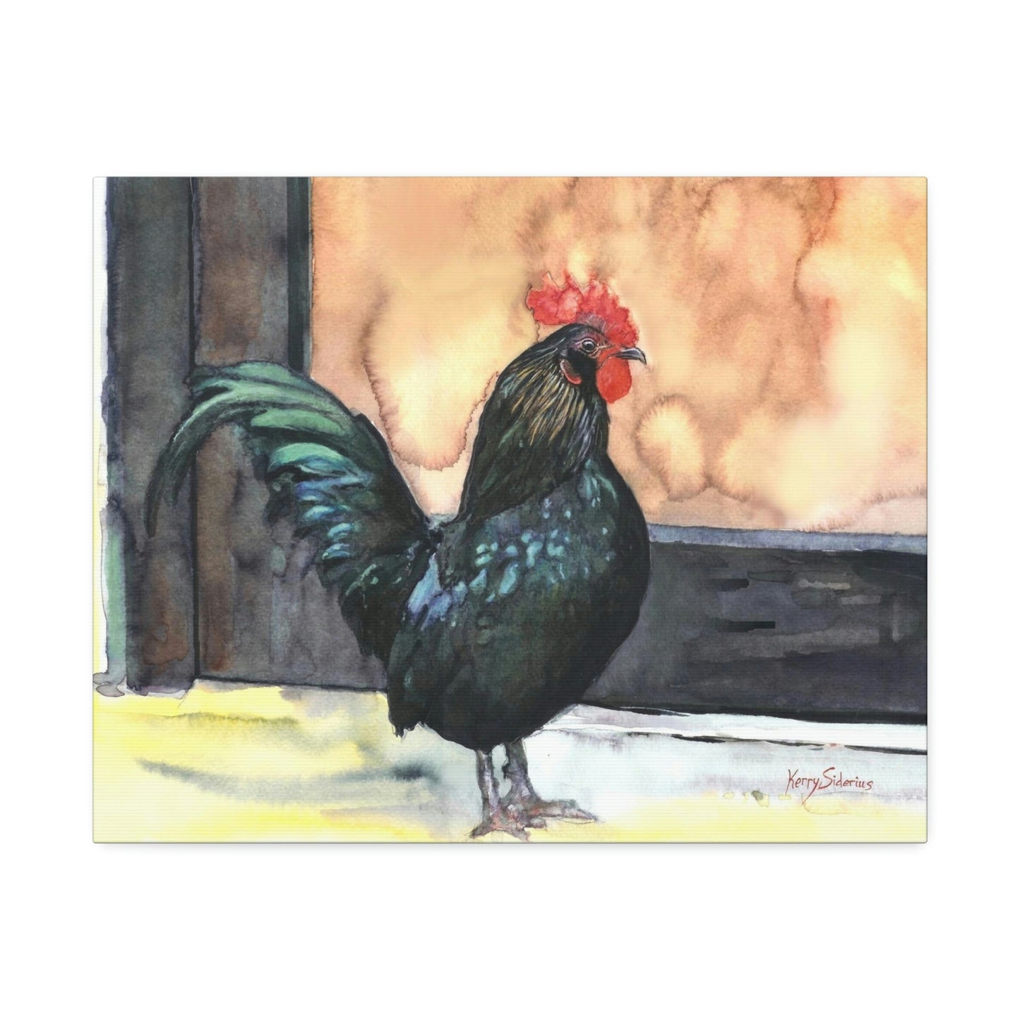 "There's a Rooster at My Door" Stretched Canvas - Kerry Siderius Art