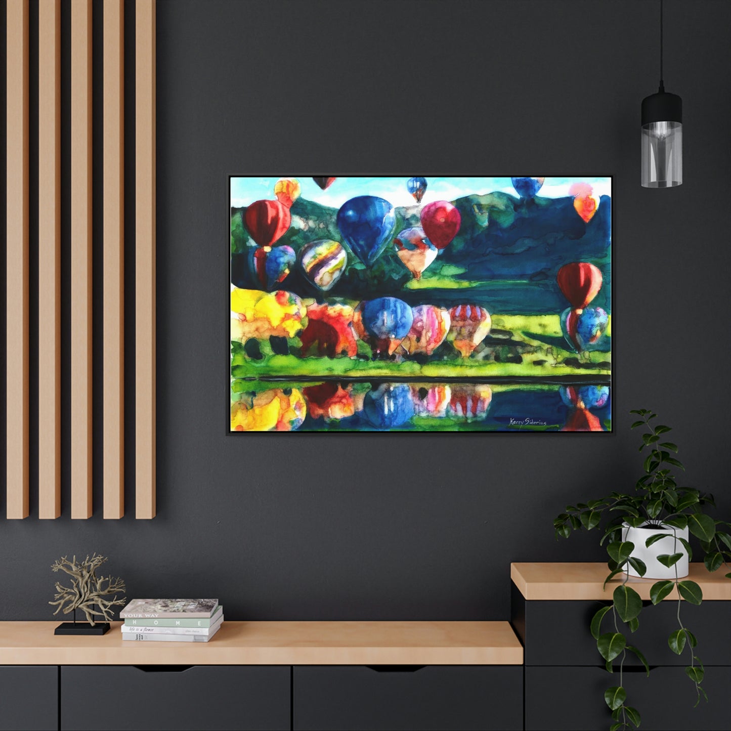 "Hot Air Balloon Reflection in Quincy" Framed Canvas - Kerry Siderius Art