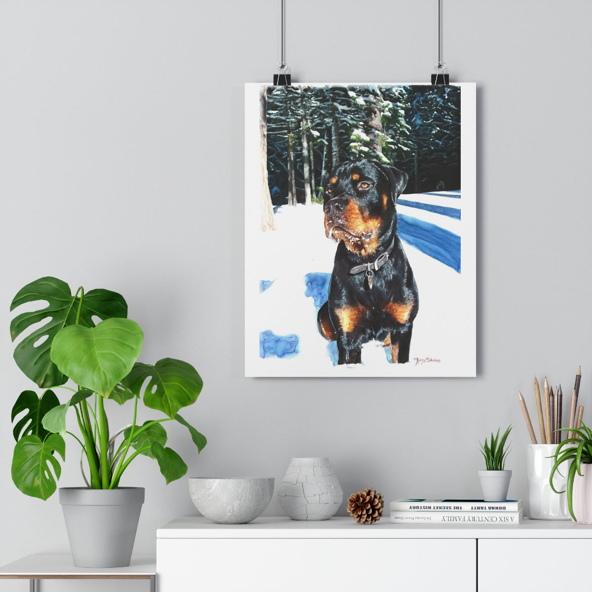"Rottweiler In The Snow" Archival Poster Print (5 Sizes) - Kerry Siderius Art