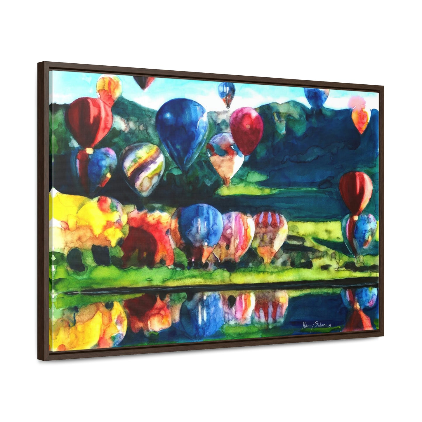 "Hot Air Balloon Reflection in Quincy" Framed Canvas - Kerry Siderius Art