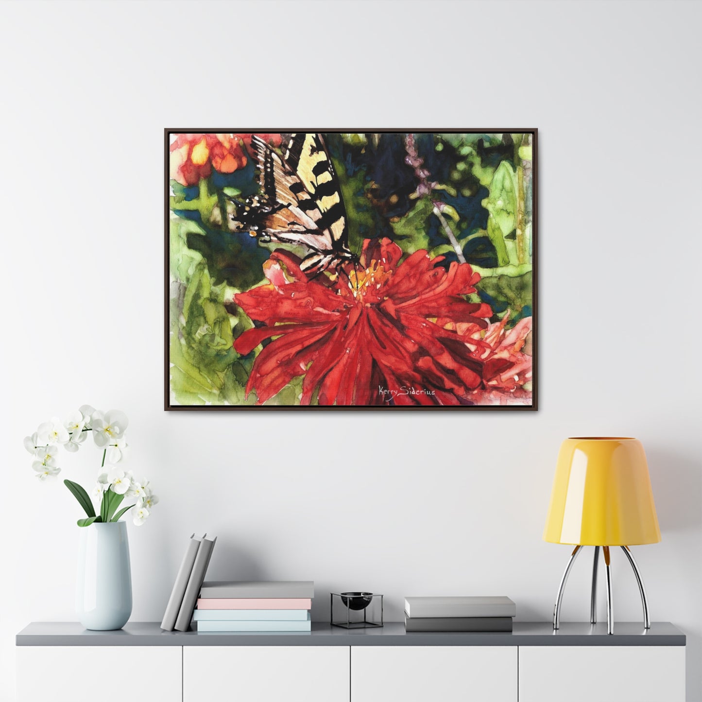 "Butterfly on a Dahlia" Gallery Canvas Wraps, Horizontal Wood Frame - Kerry Siderius Art