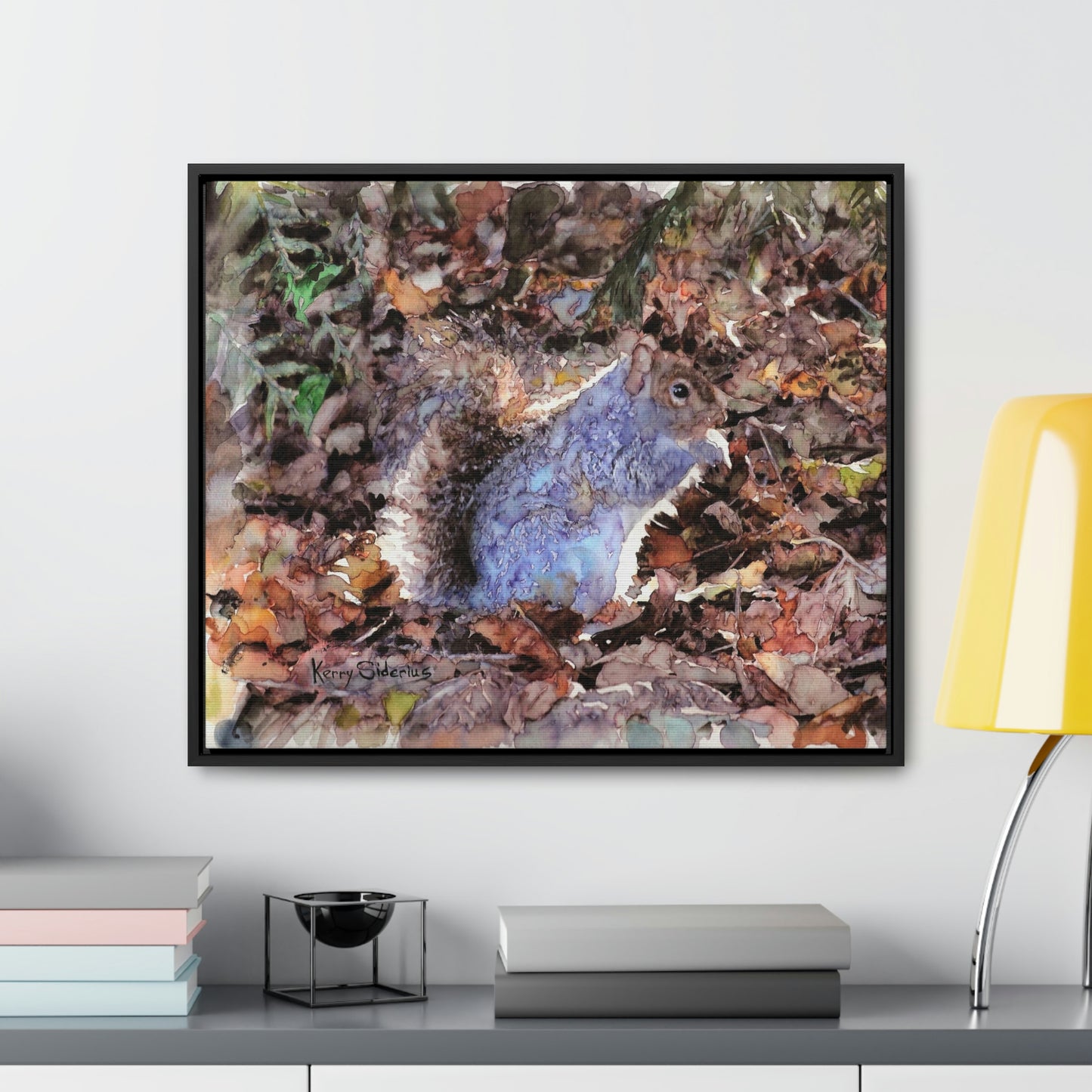 "Little Squirrel Visiting Our Campsite" Wood-Framed Gallery Wrapped Canvas - Kerry Siderius Art