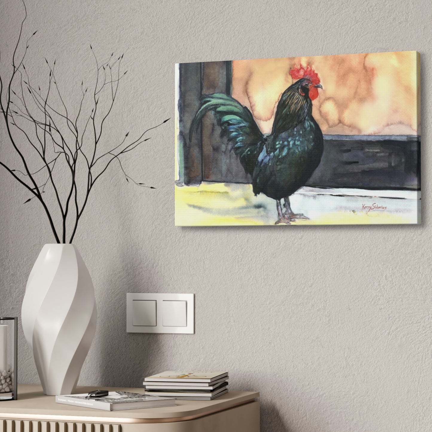 "There's a Rooster at My Door" Stretched Canvas - Kerry Siderius Art