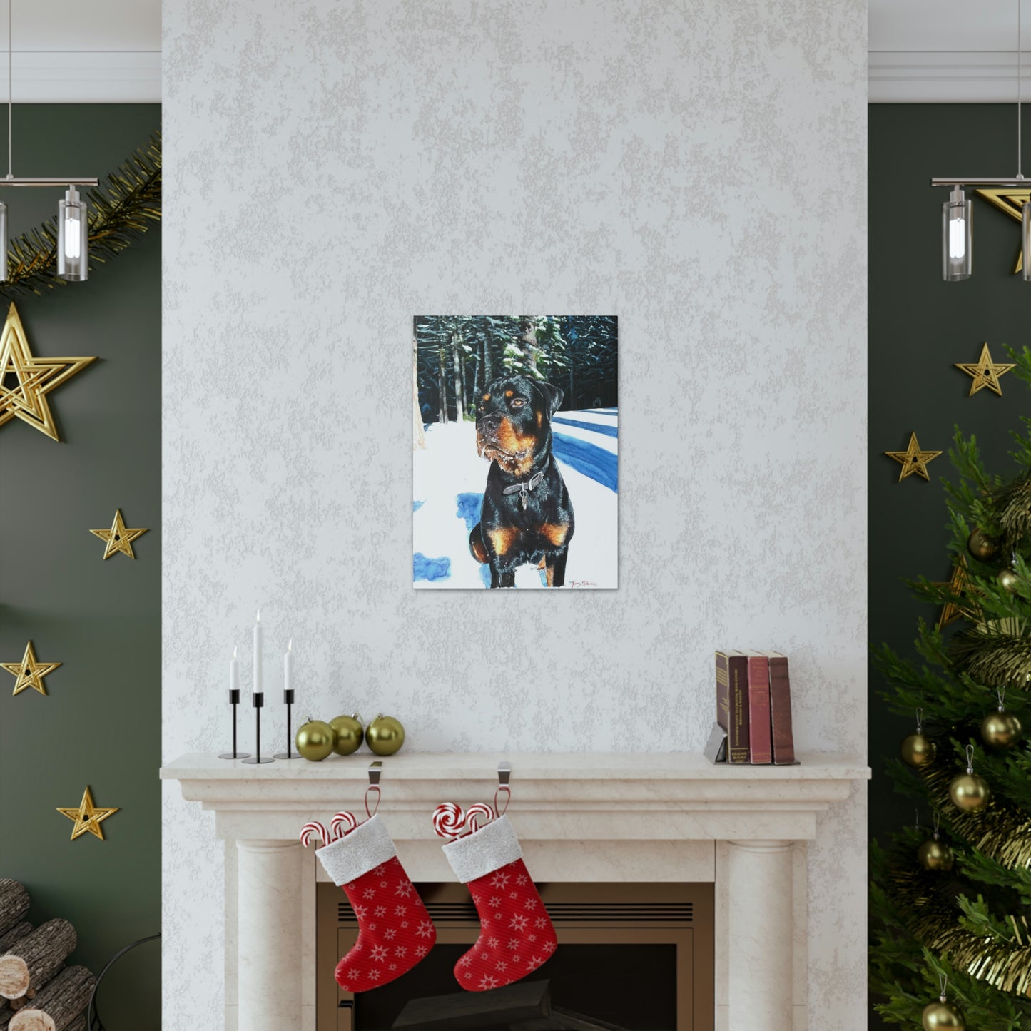 "Rottweiler in the Snow" Gallery Wrapped Canvas - Kerry Siderius Art
