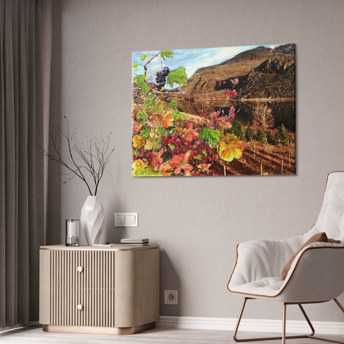 "Last Cluster of Grapes with Columbia Reflection" Canvas Stretched, 1.5'' - Kerry Siderius Art