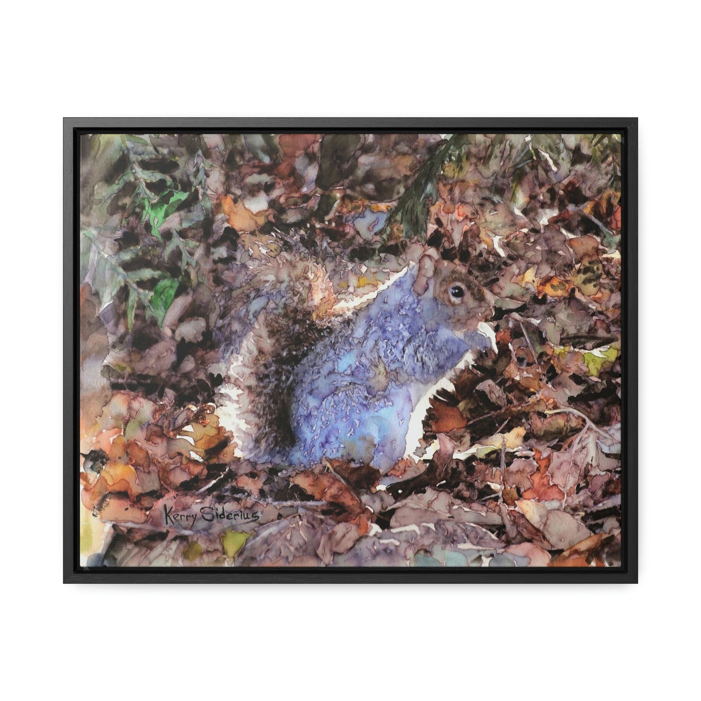 "Little Squirrel Visiting Our Campsite" Wood-Framed Gallery Wrapped Canvas - Kerry Siderius Art
