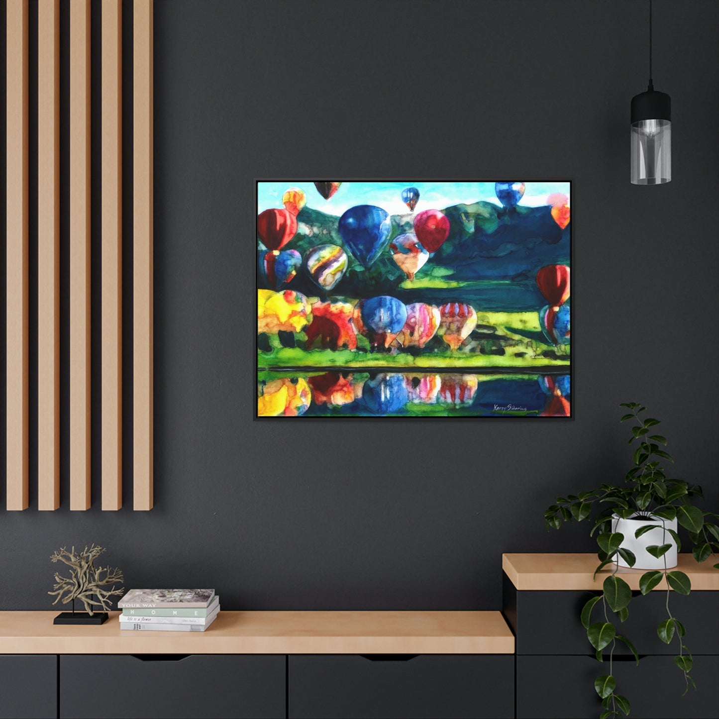 "Hot Air Balloon Reflection in Quincy" Framed Canvas - Kerry Siderius Art