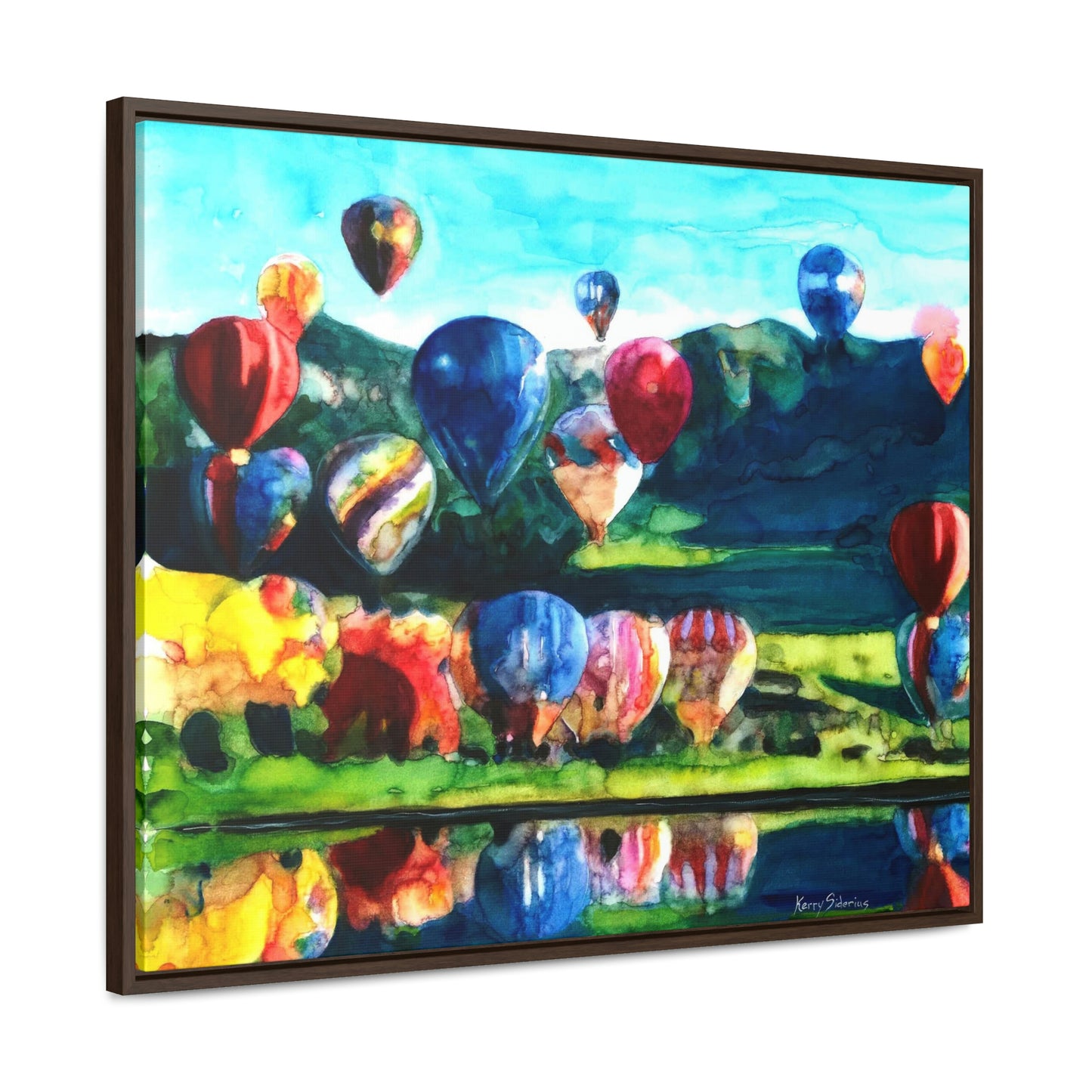 "Hot Air Balloon Reflection in Quincy" Framed Canvas - Kerry Siderius Art