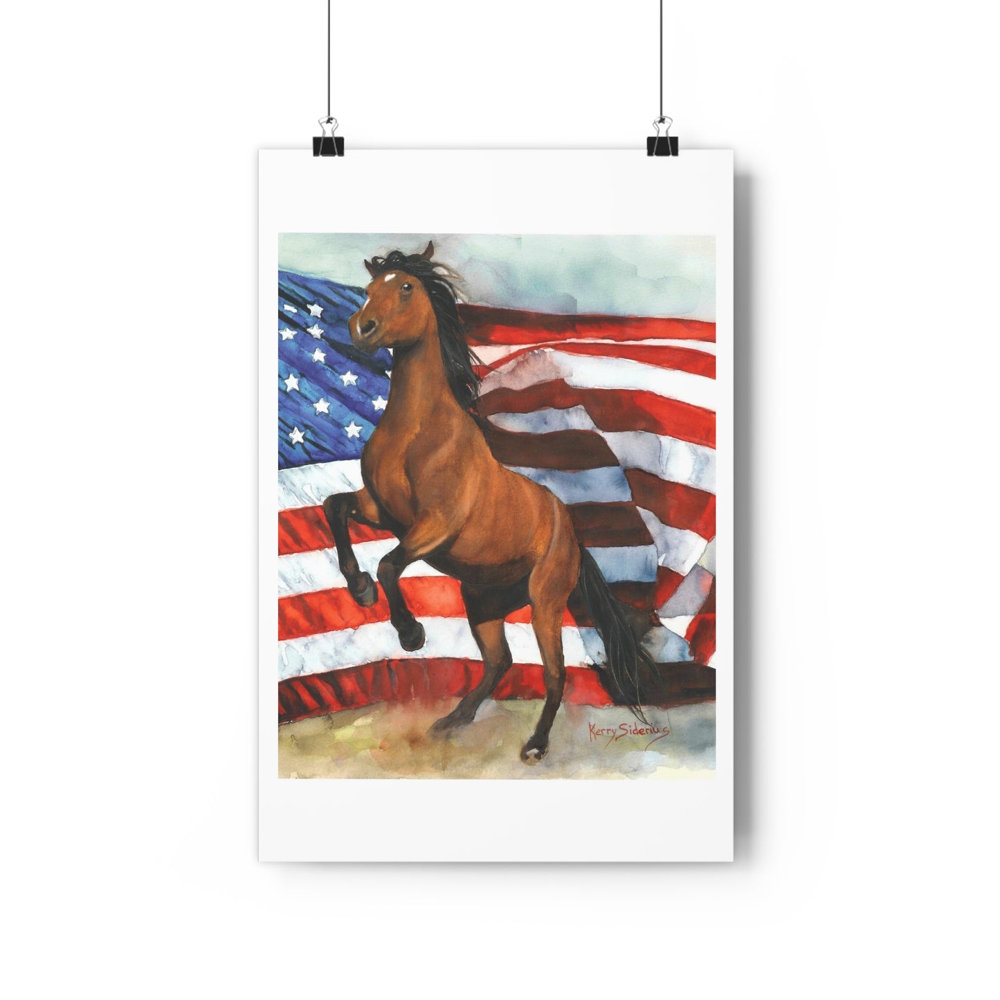 "Sorrel Horse with American Flag" Archival Print - Kerry Siderius Art