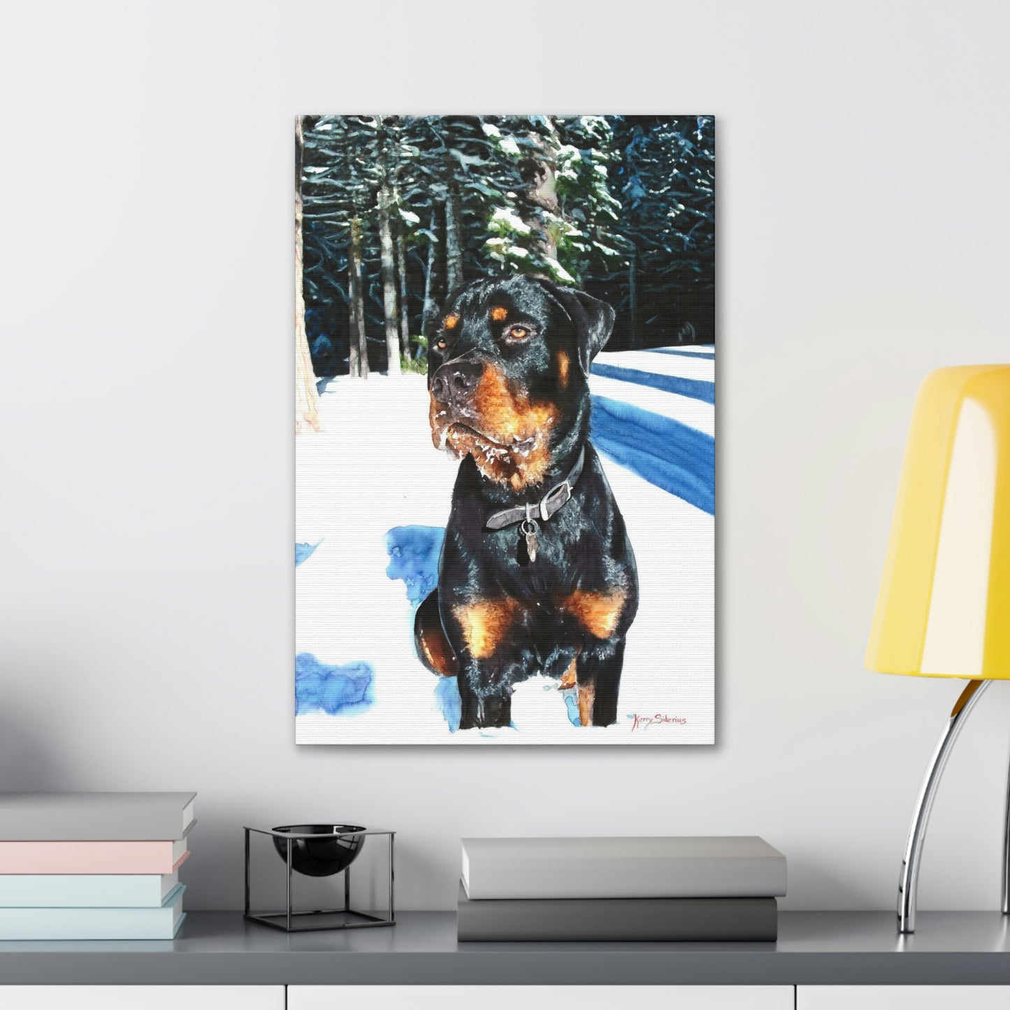 "Rottweiler in the Snow" Gallery Wrapped Canvas - Kerry Siderius Art