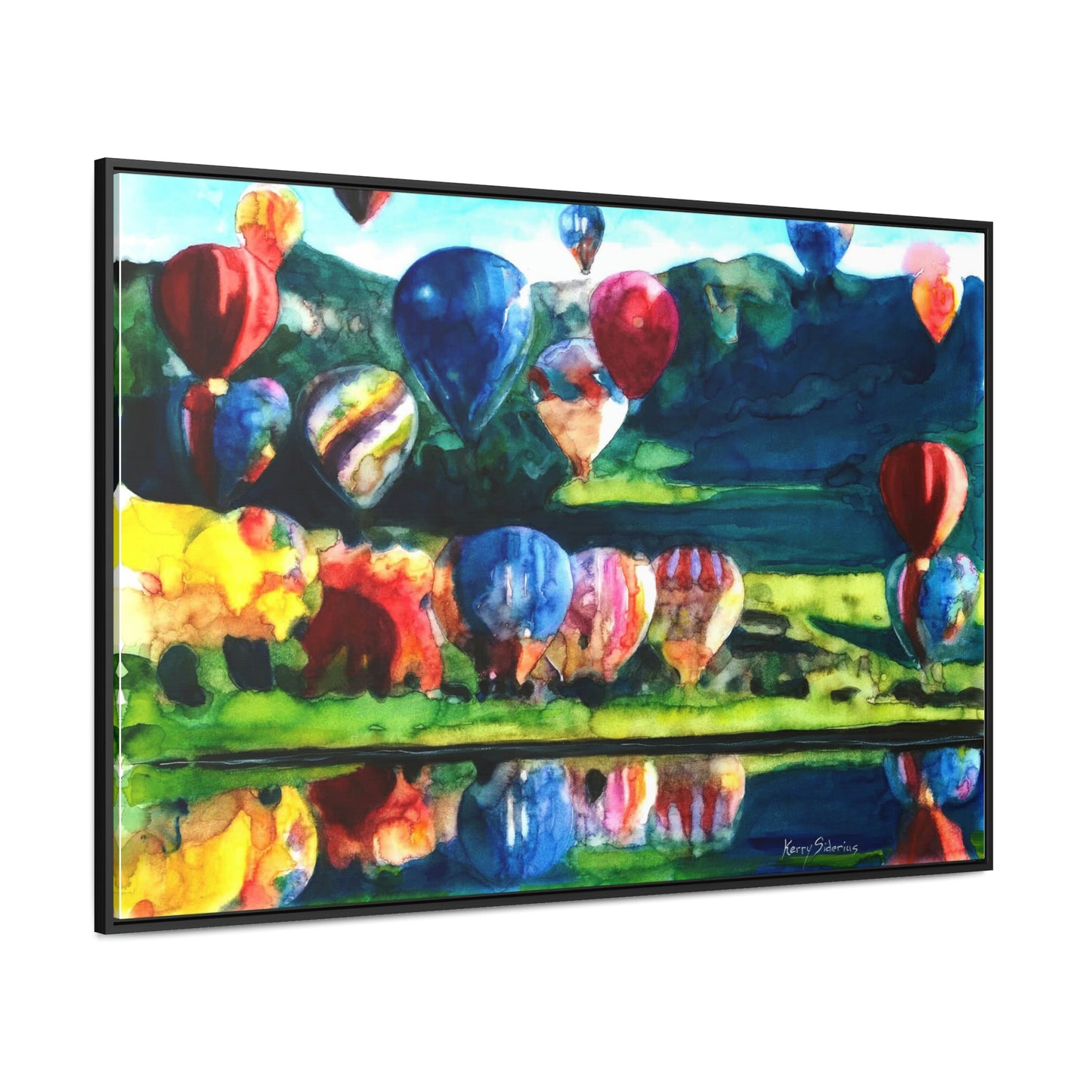 "Hot Air Balloon Reflection in Quincy" Framed Canvas - Kerry Siderius Art