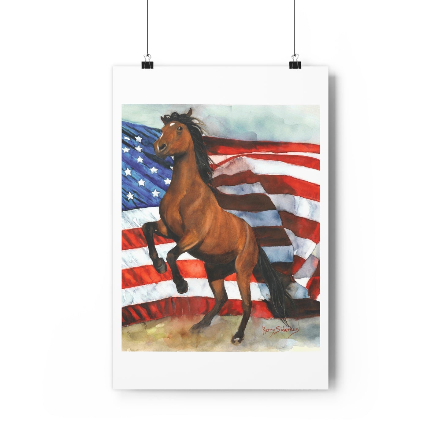 "Sorrel Horse with American Flag" Archival Print - Kerry Siderius Art