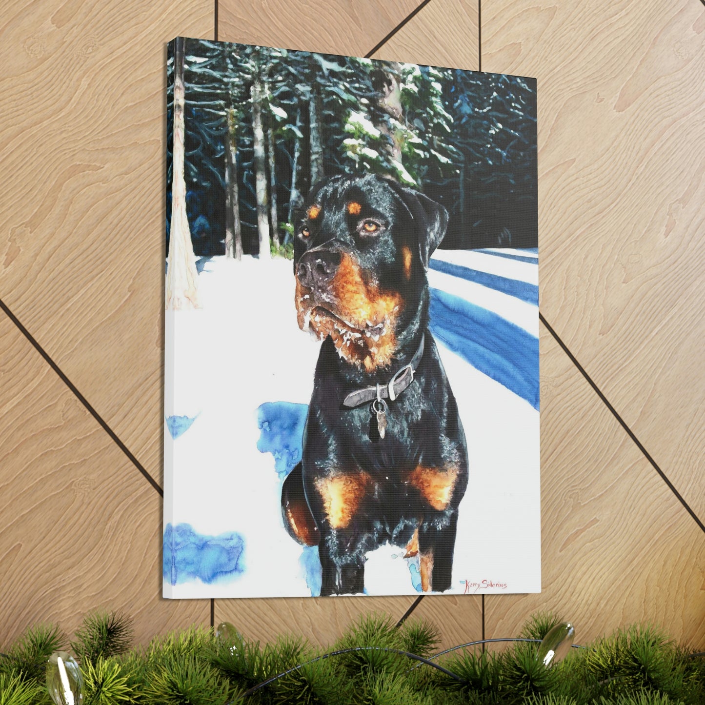 "Rottweiler in the Snow" Gallery Wrapped Canvas - Kerry Siderius Art