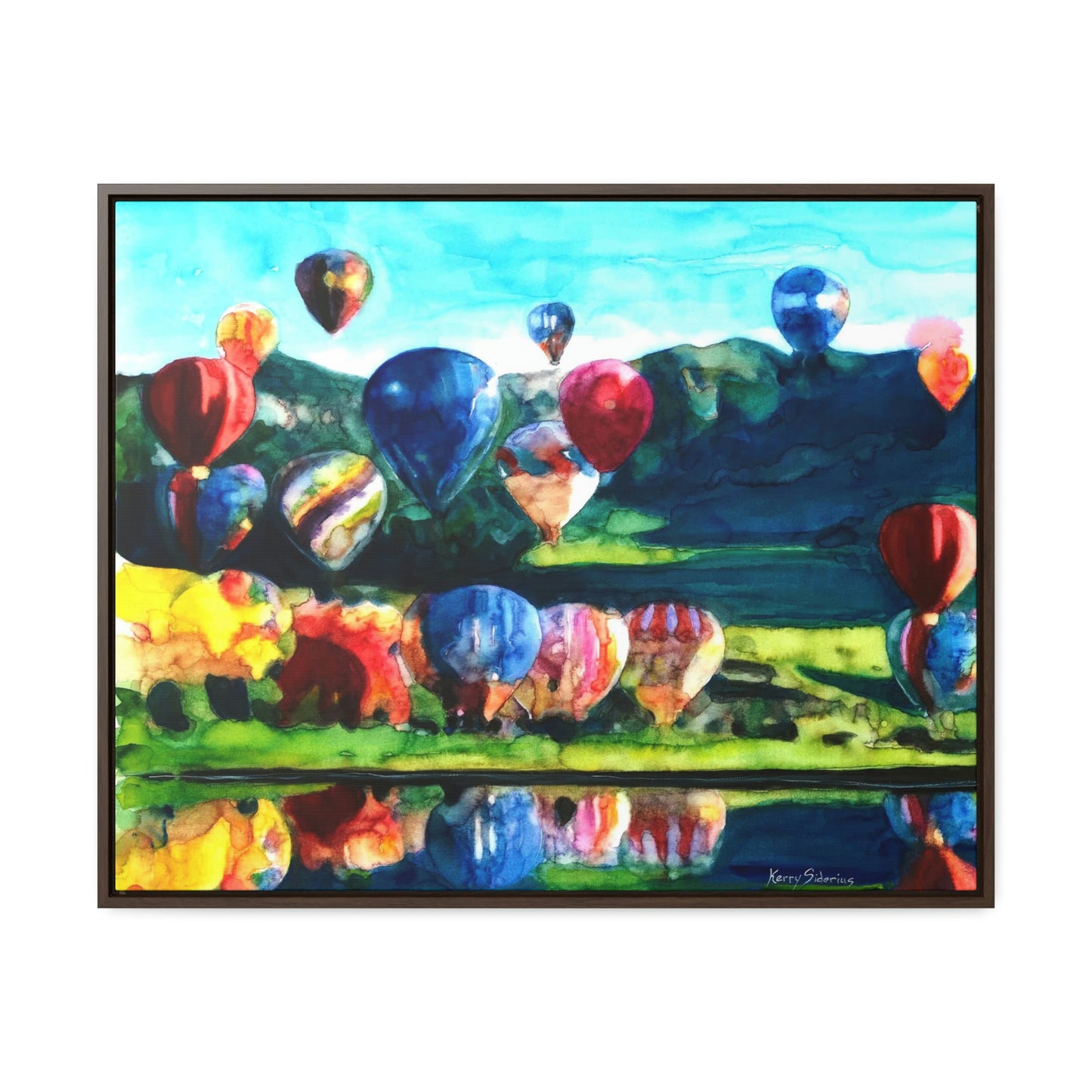 "Hot Air Balloon Reflection in Quincy" Framed Canvas - Kerry Siderius Art