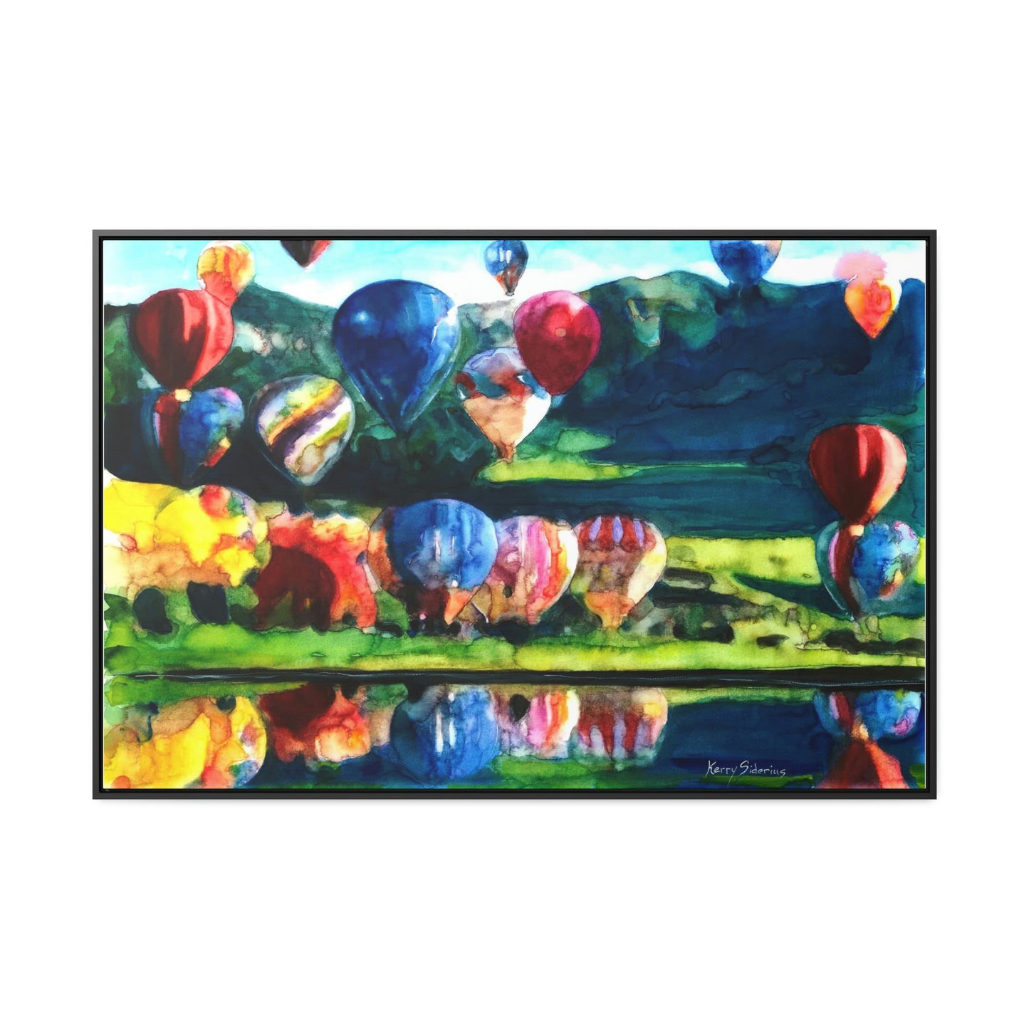 "Hot Air Balloon Reflection in Quincy" Framed Canvas - Kerry Siderius Art