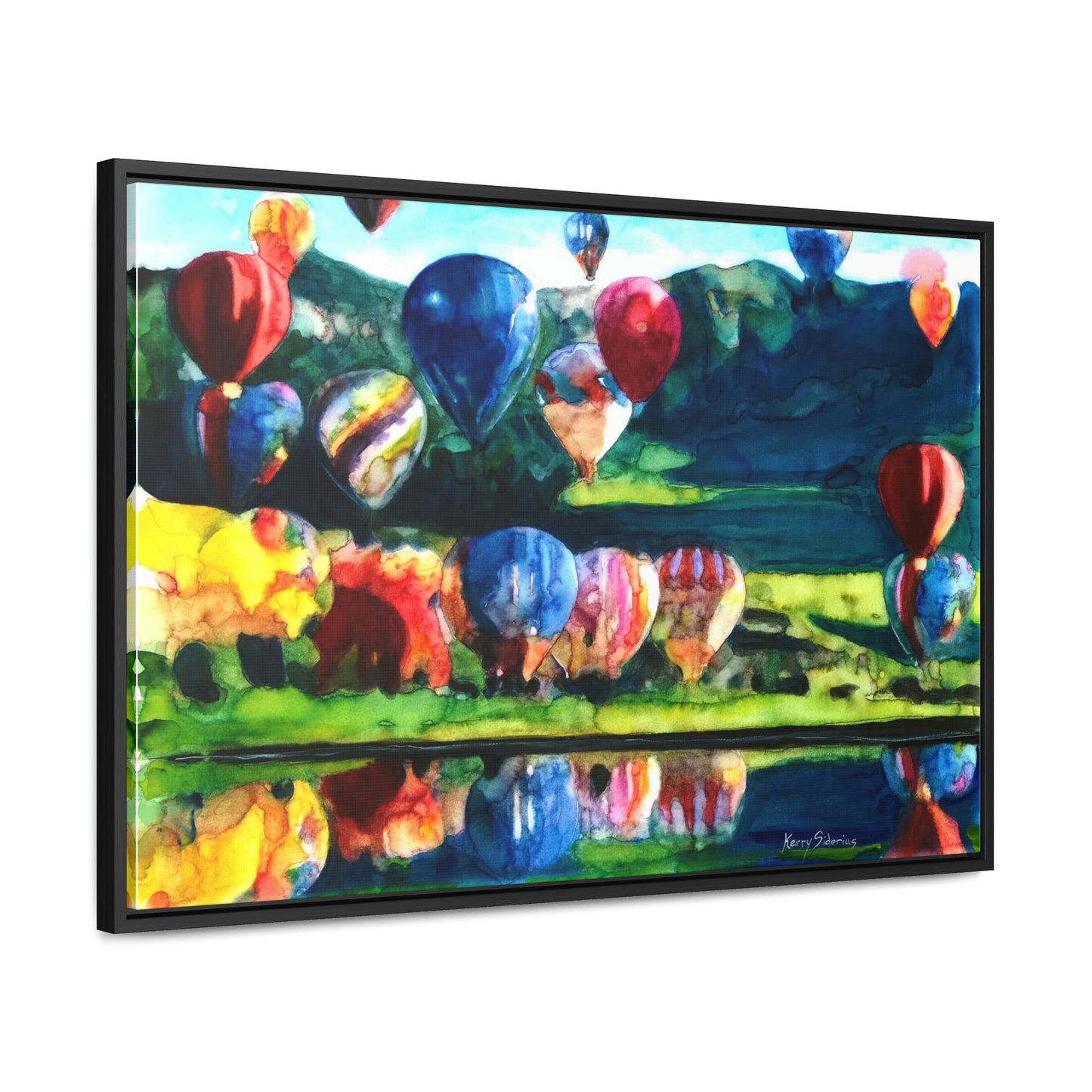 "Hot Air Balloon Reflection in Quincy" Framed Canvas - Kerry Siderius Art