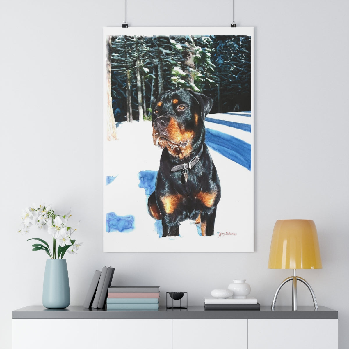 "Rottweiler In The Snow" Archival Poster Print (5 Sizes) - Kerry Siderius Art