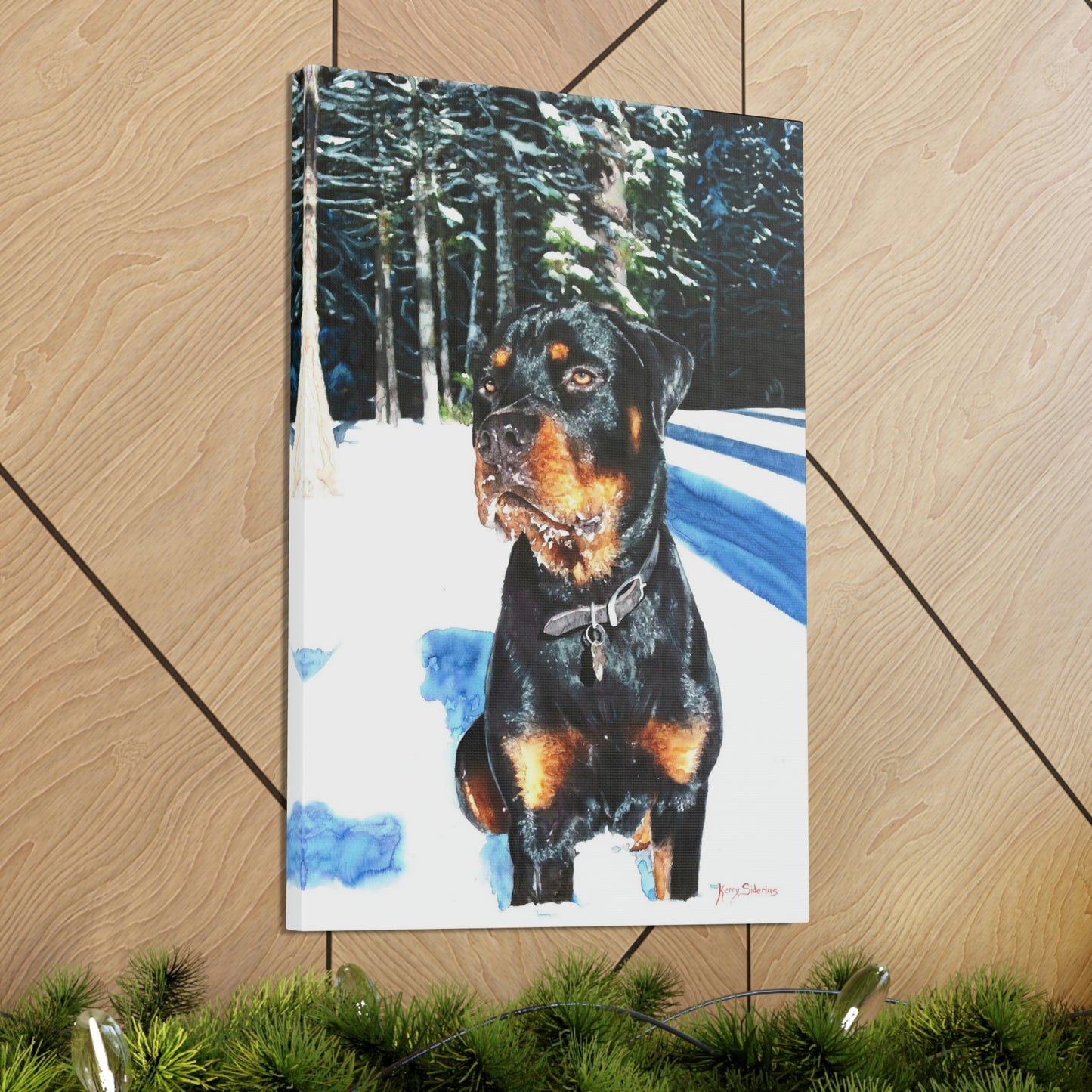 "Rottweiler in the Snow" Gallery Wrapped Canvas - Kerry Siderius Art