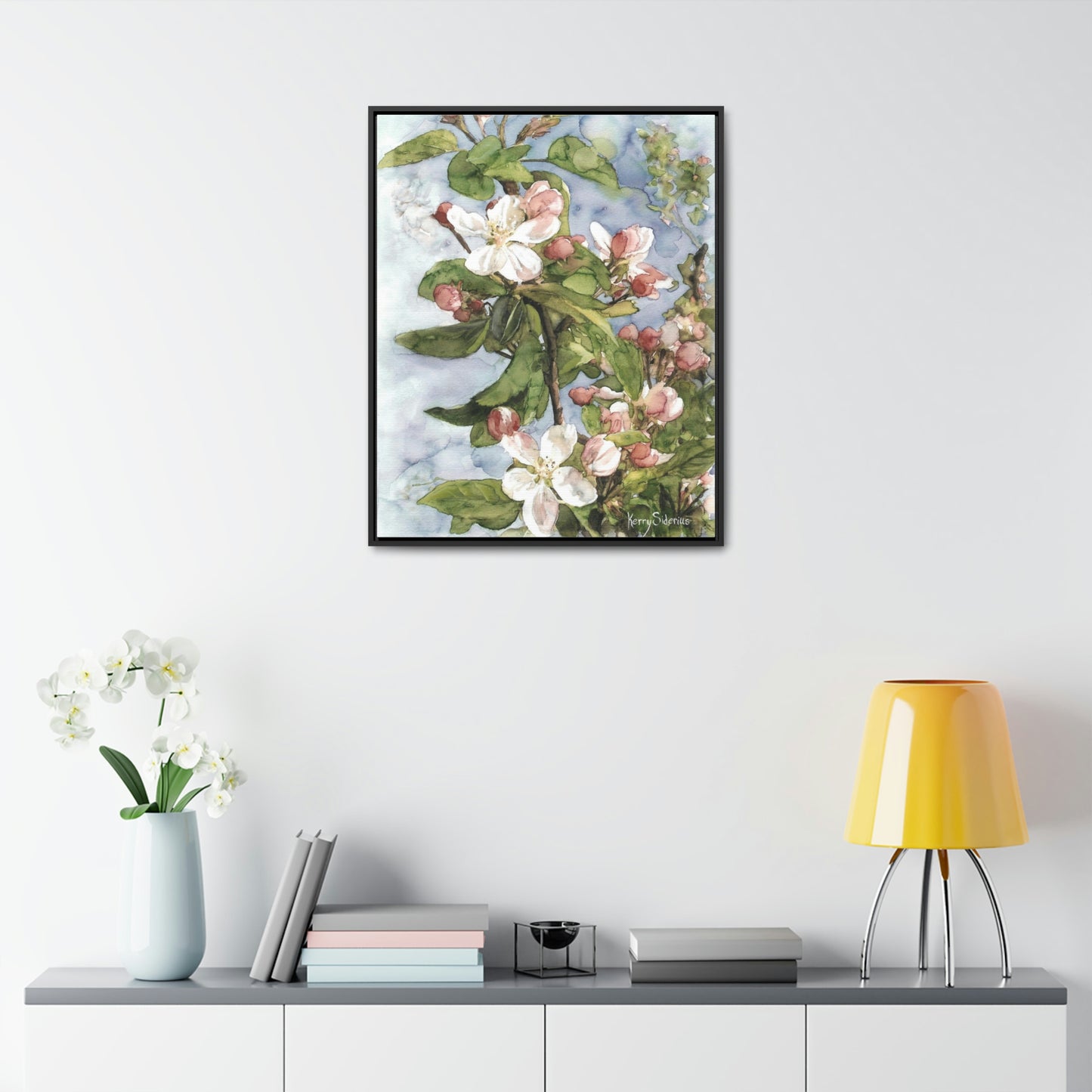 "Wenatchee Apple Blossoms" Gallery Wrapped Wood Framed Canvas (Walnut & Black) - Kerry Siderius Art