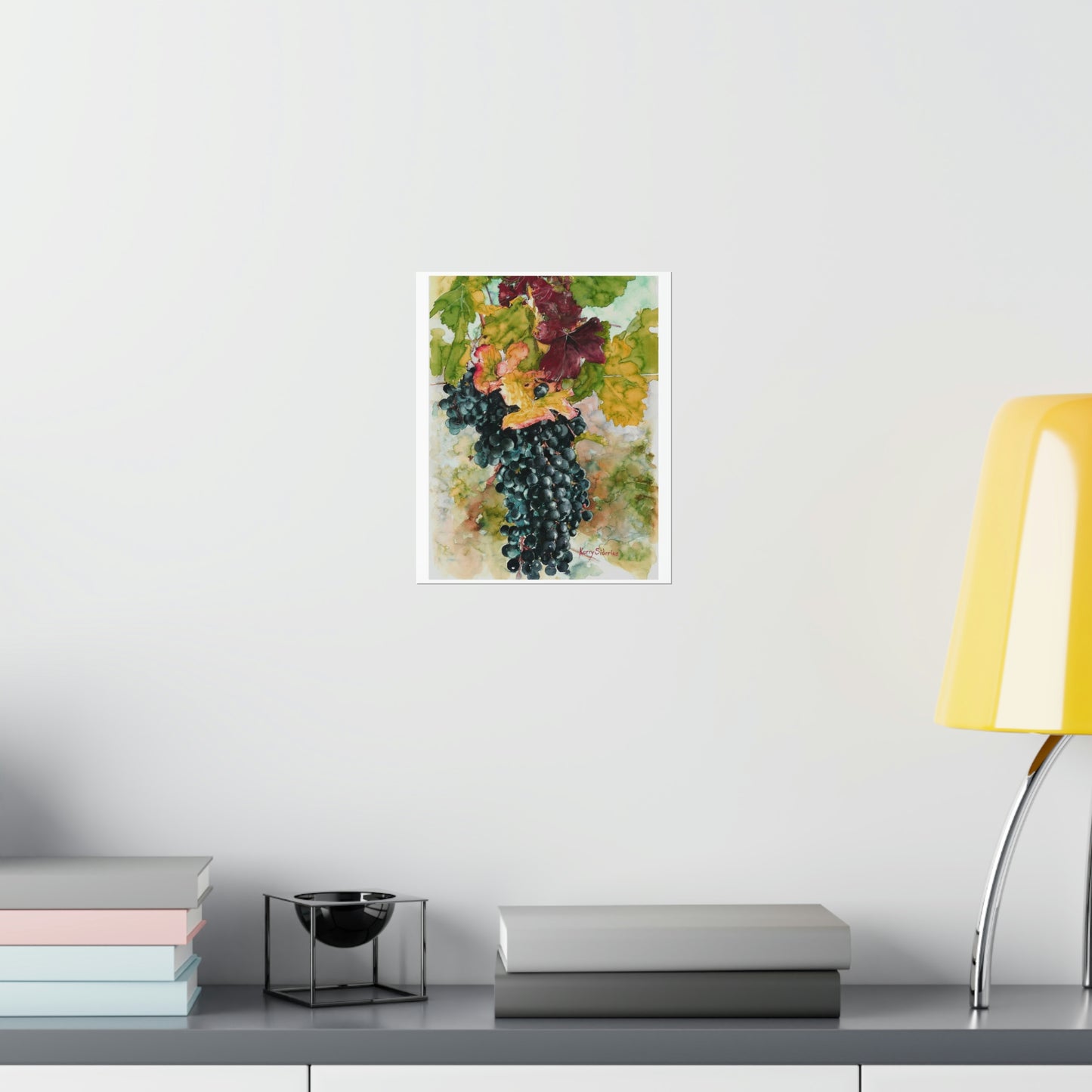 "Pinot Grape Cluster with Red Leaf" Matte Poster Print - Kerry Siderius Art