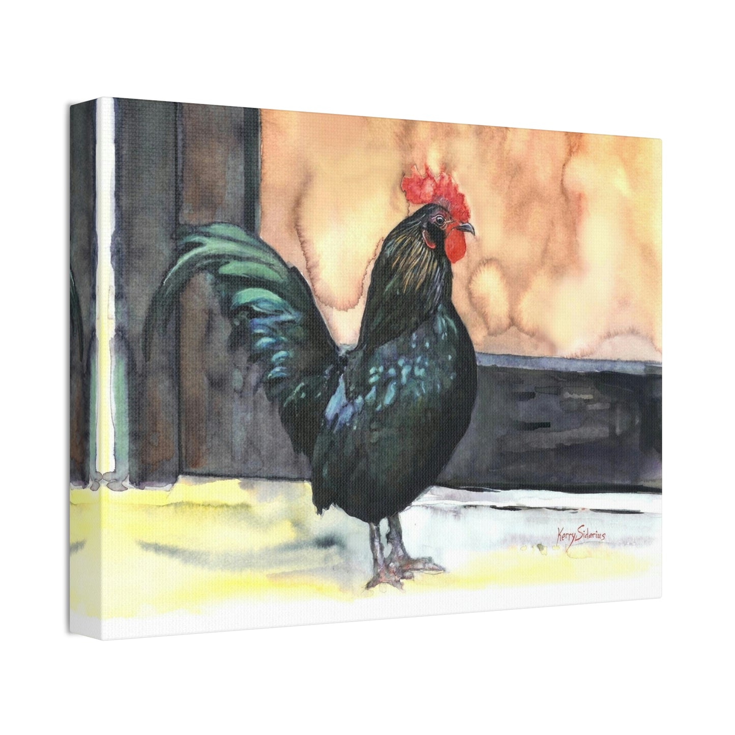"There's a Rooster at My Door" Stretched Canvas - Kerry Siderius Art