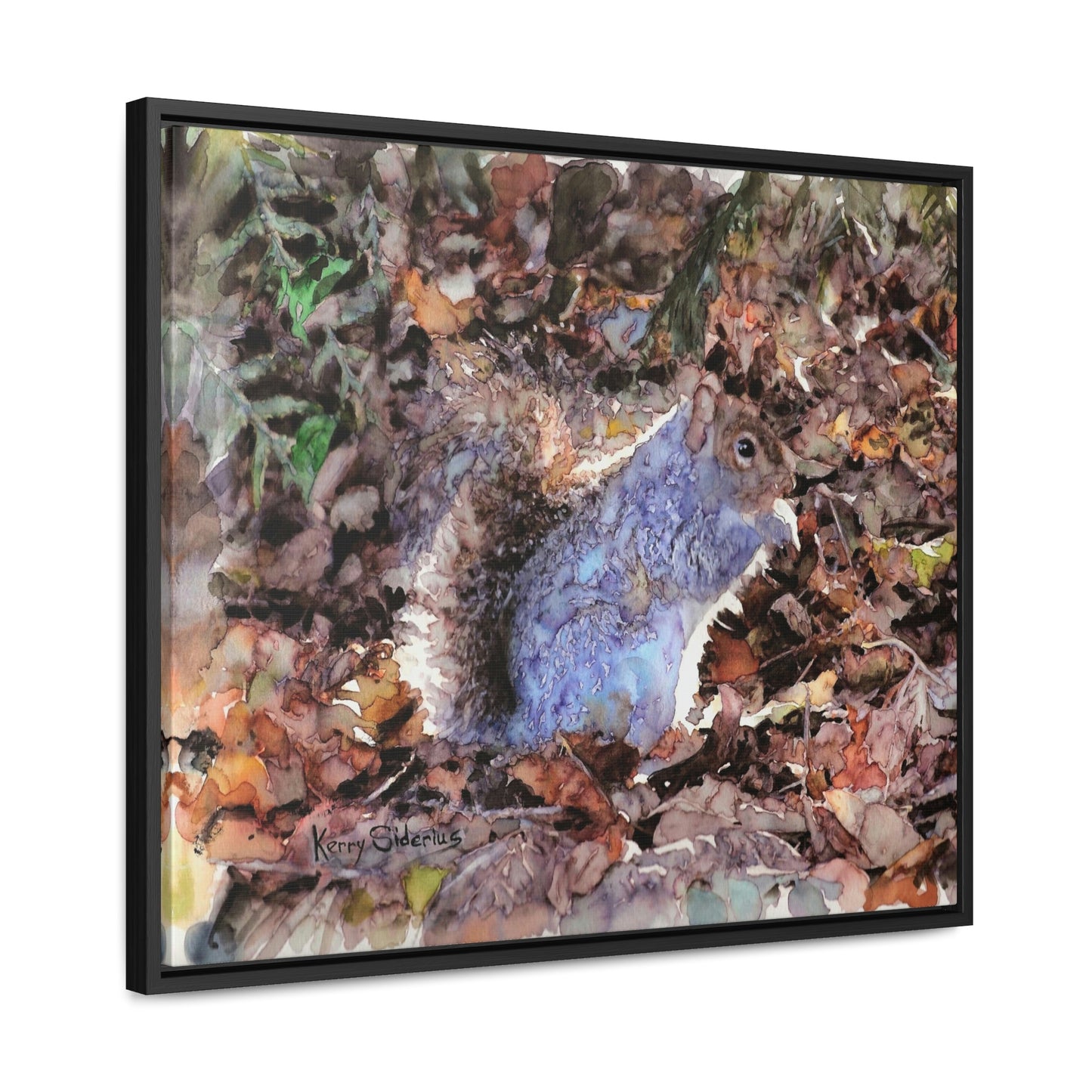 "Little Squirrel Visiting Our Campsite" Wood-Framed Gallery Wrapped Canvas - Kerry Siderius Art
