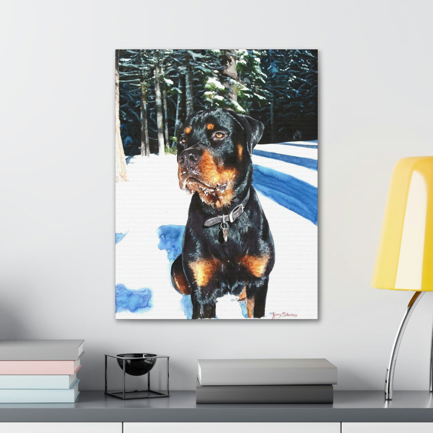 "Rottweiler in the Snow" Gallery Wrapped Canvas - Kerry Siderius Art