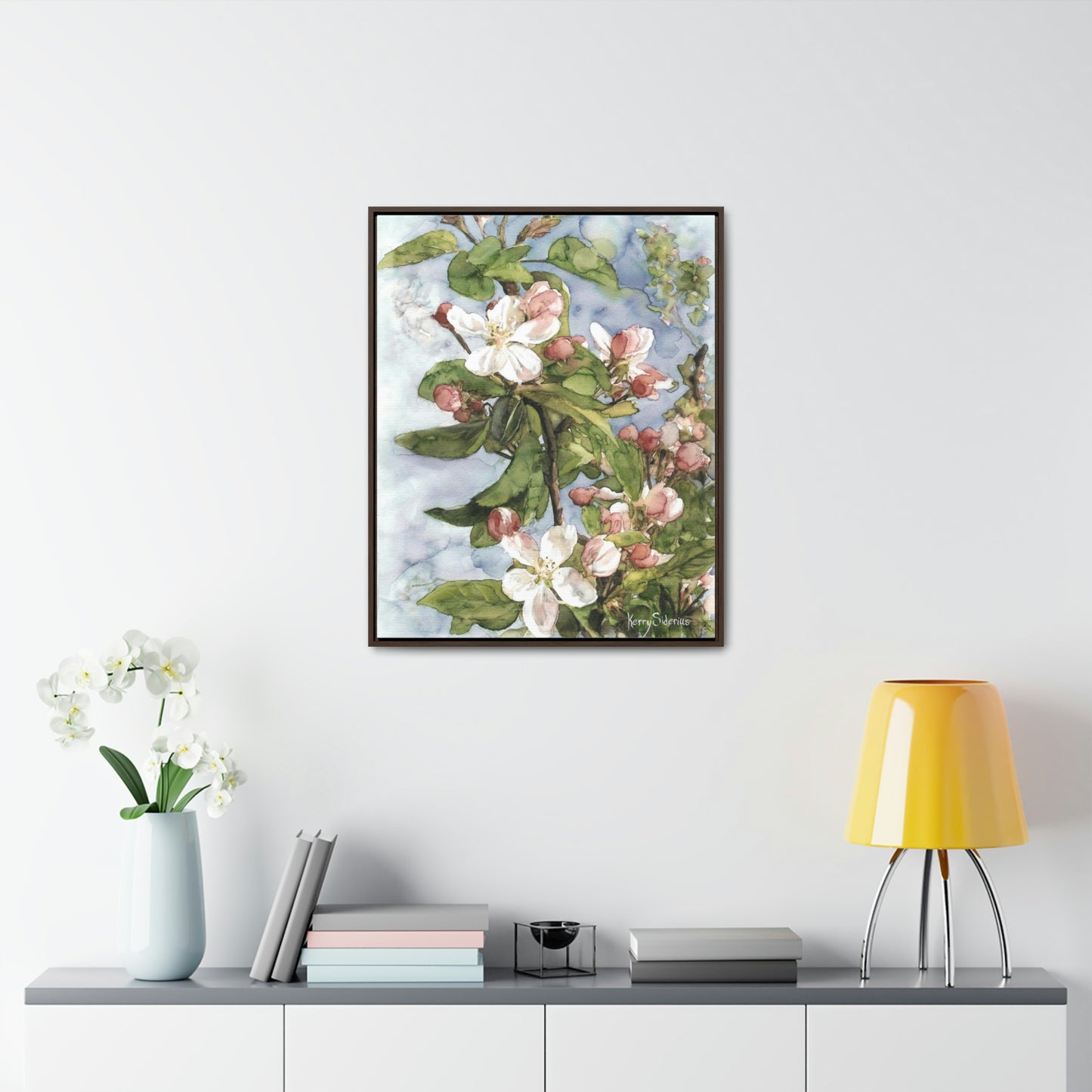 "Wenatchee Apple Blossoms" Gallery Wrapped Wood Framed Canvas (Walnut & Black) - Kerry Siderius Art