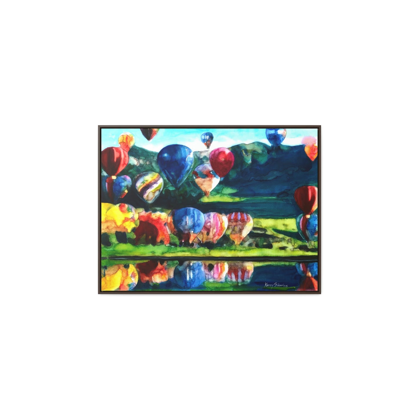 "Hot Air Balloon Reflection in Quincy" Framed Canvas - Kerry Siderius Art